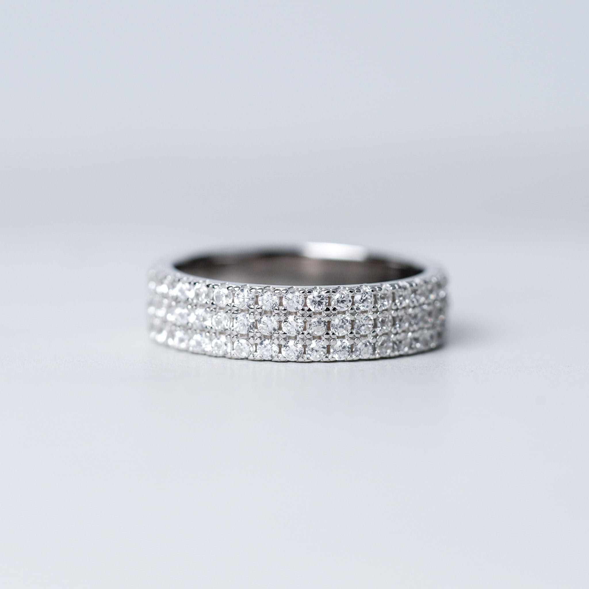 Three Row Simulated Diamond Wedding Band