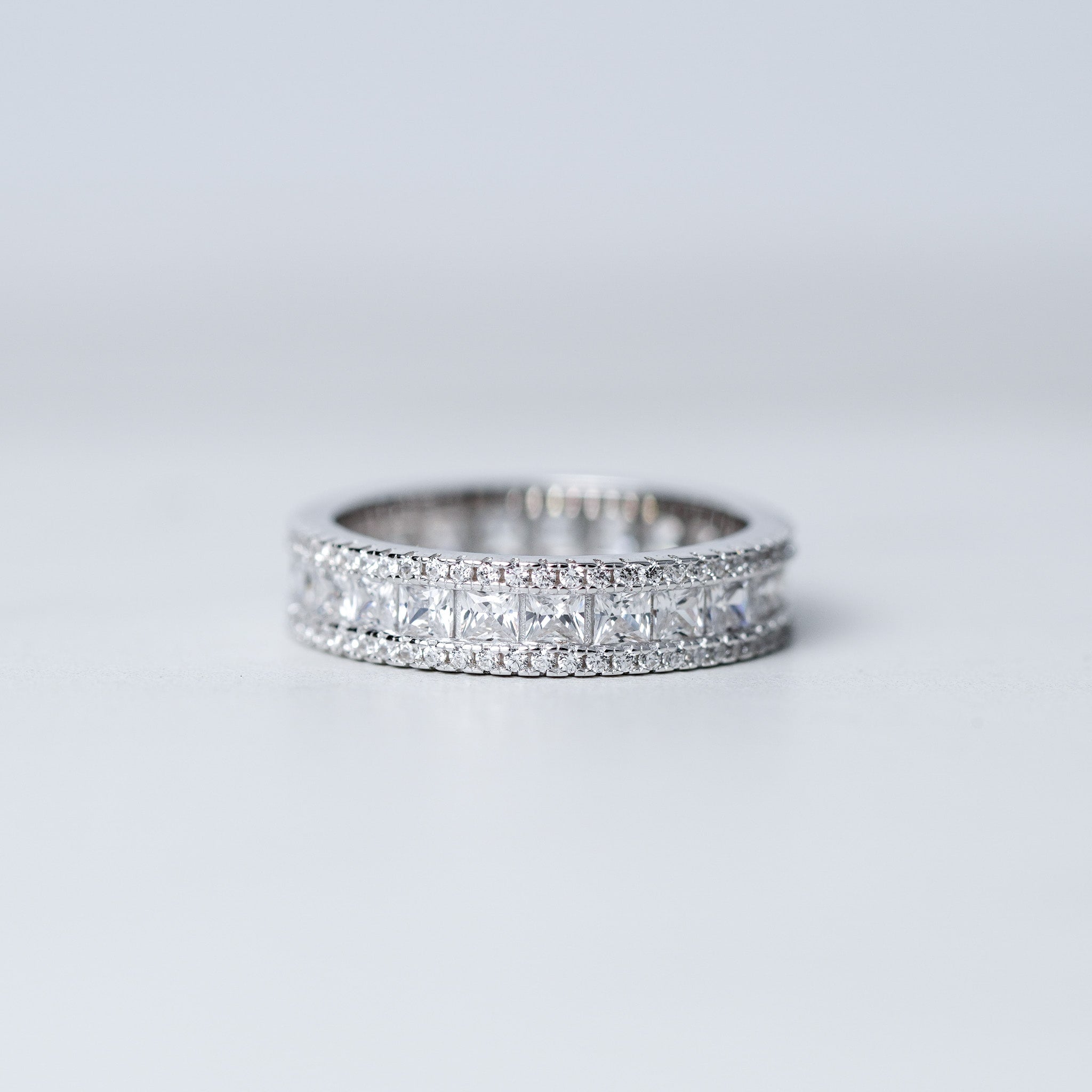 Three Row Wedding Band with Square Stones