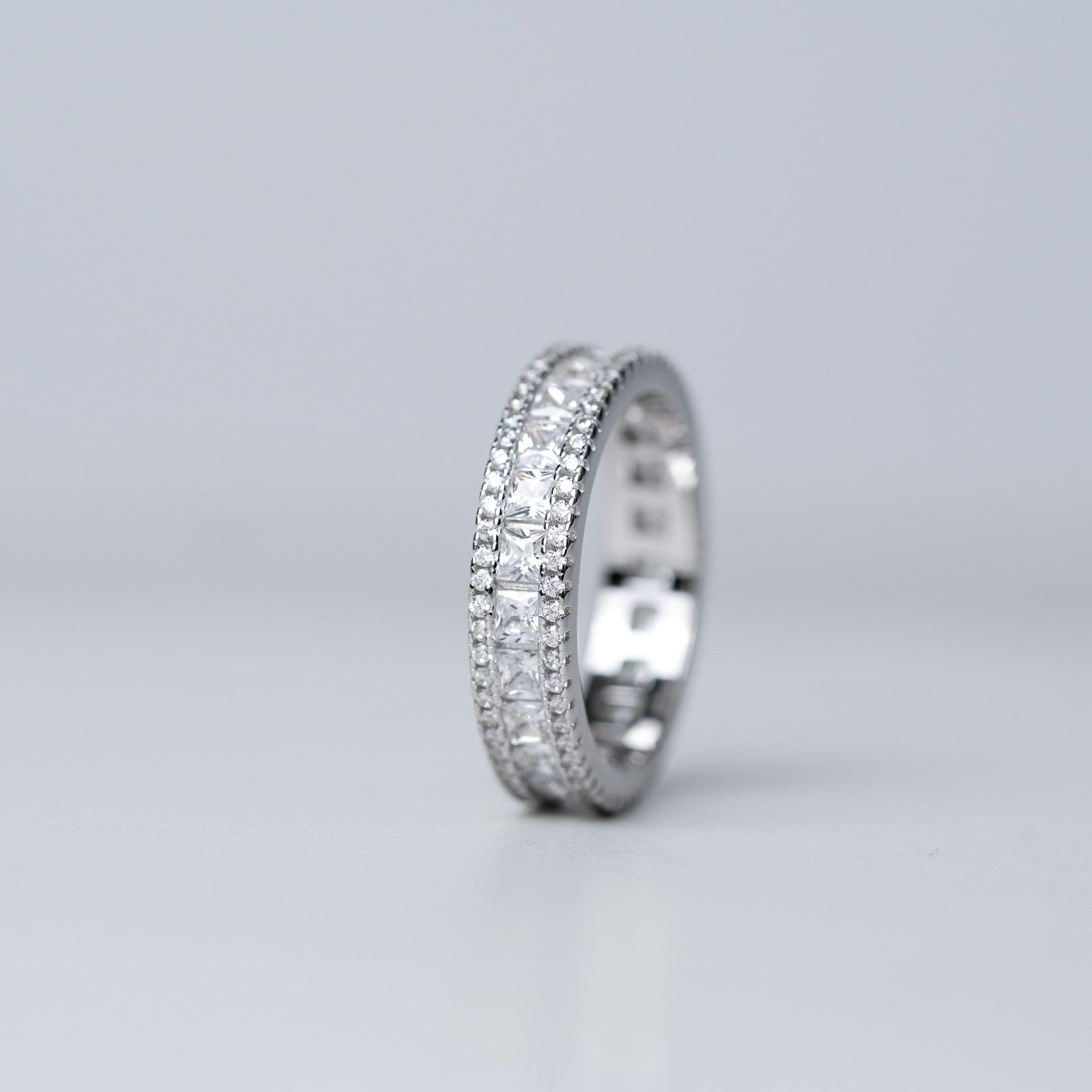 Three Row Wedding Band with Square Stones