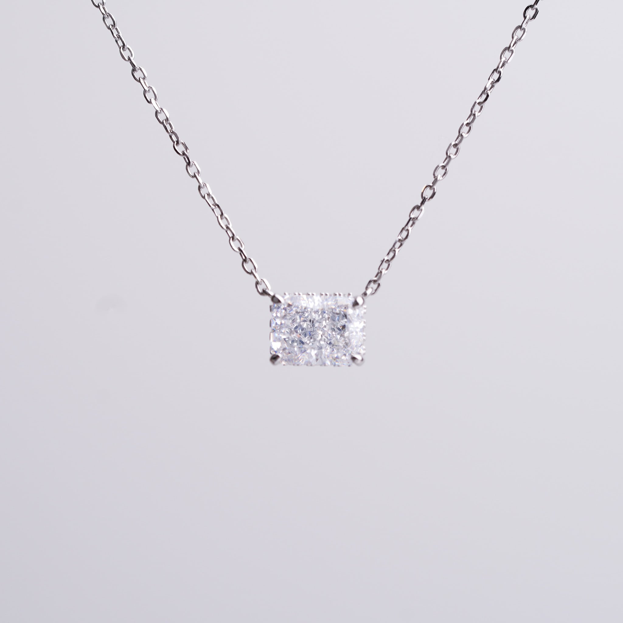 Radiant Rectangle Solitaire Necklace | Simulated Diamond