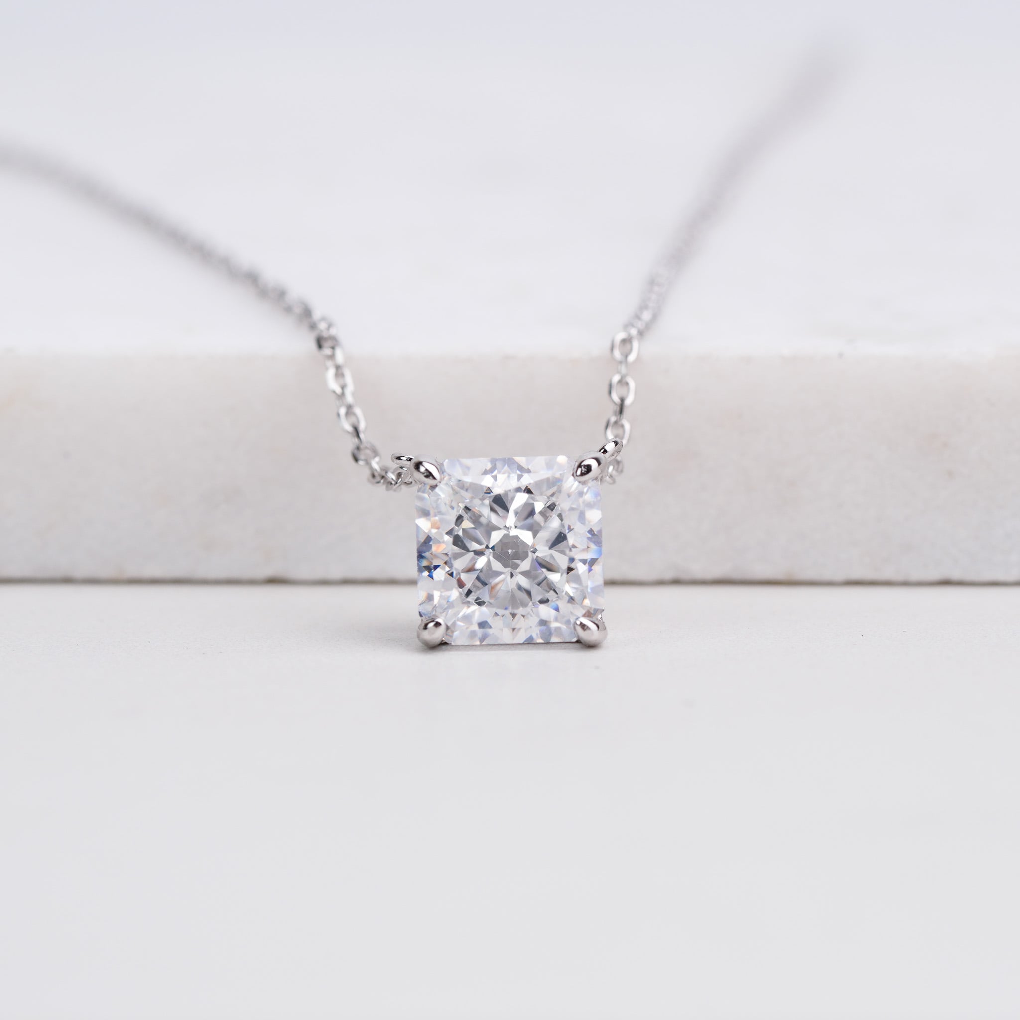 Square Solitaire Necklace - 3ct