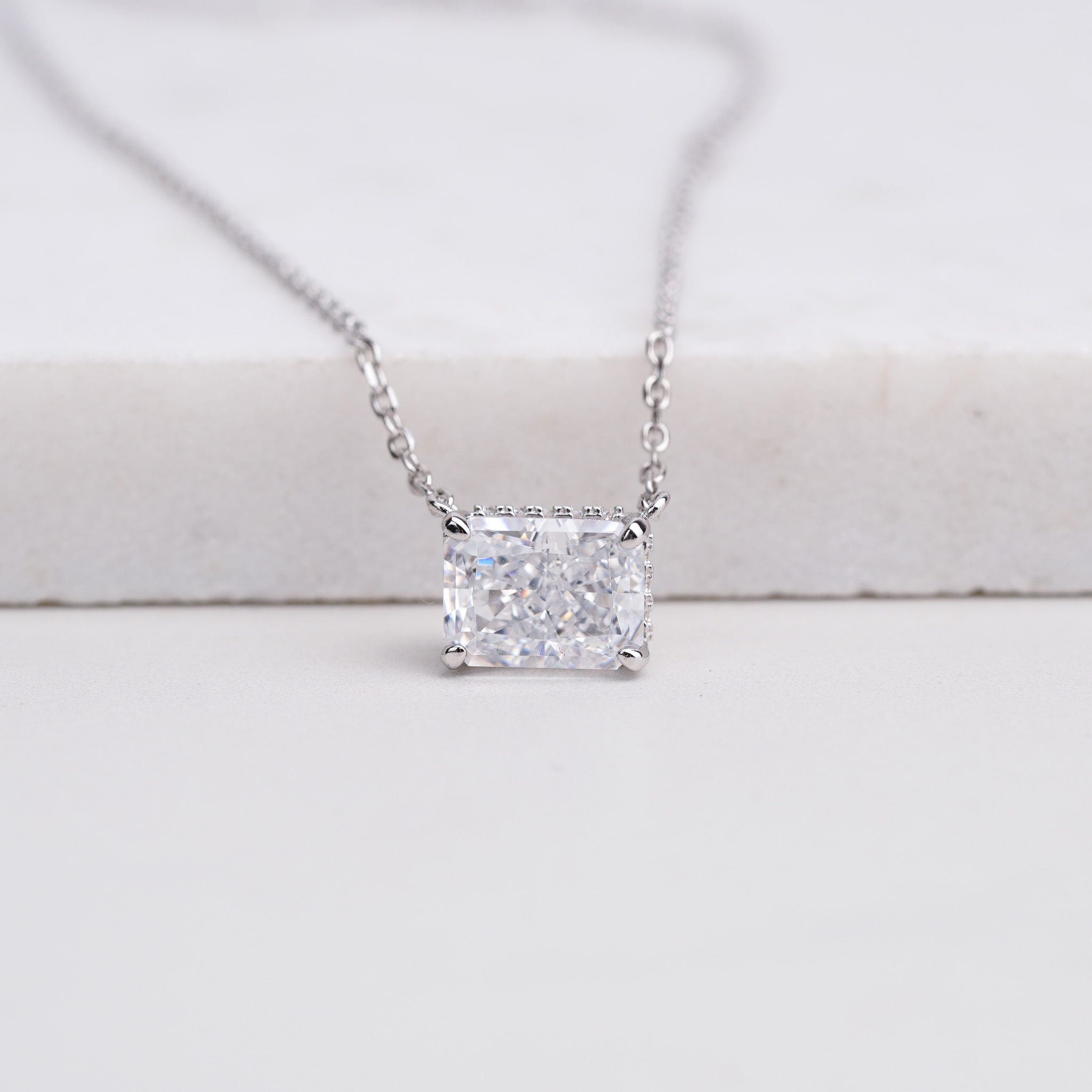 Radiant Rectangle Solitaire Necklace | Simulated Diamond