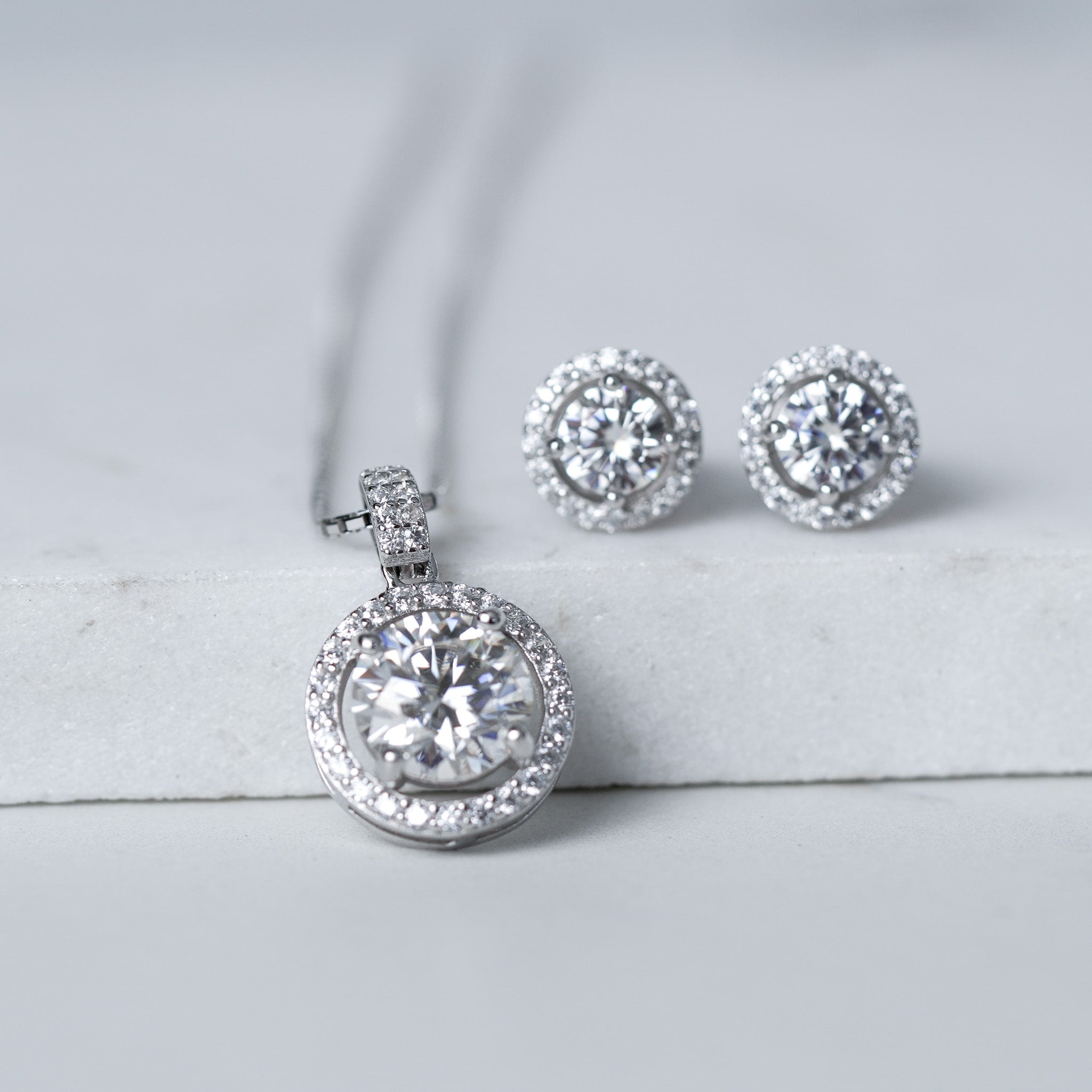 Moissanite Round Halo Earrings