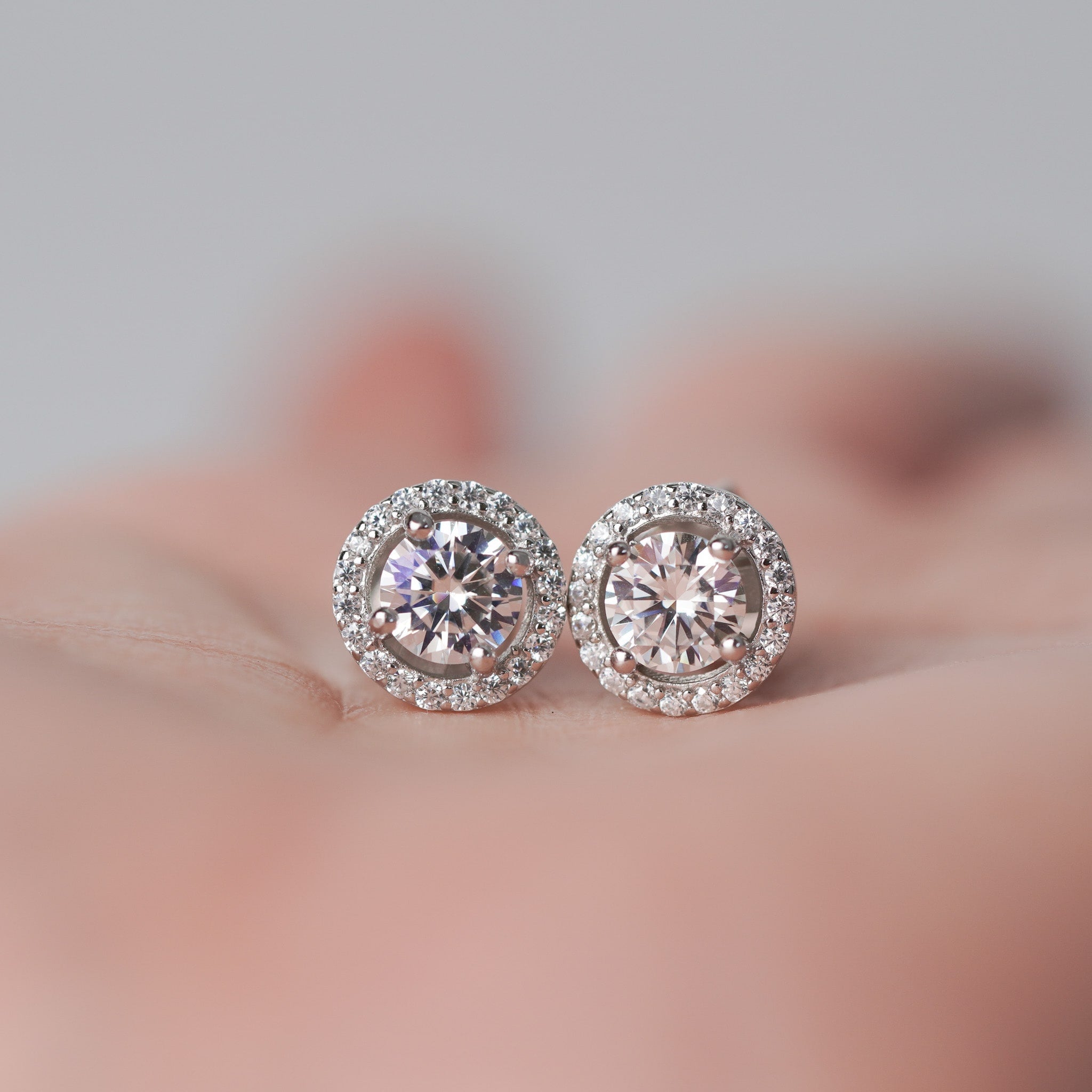 Moissanite Round Halo Earrings