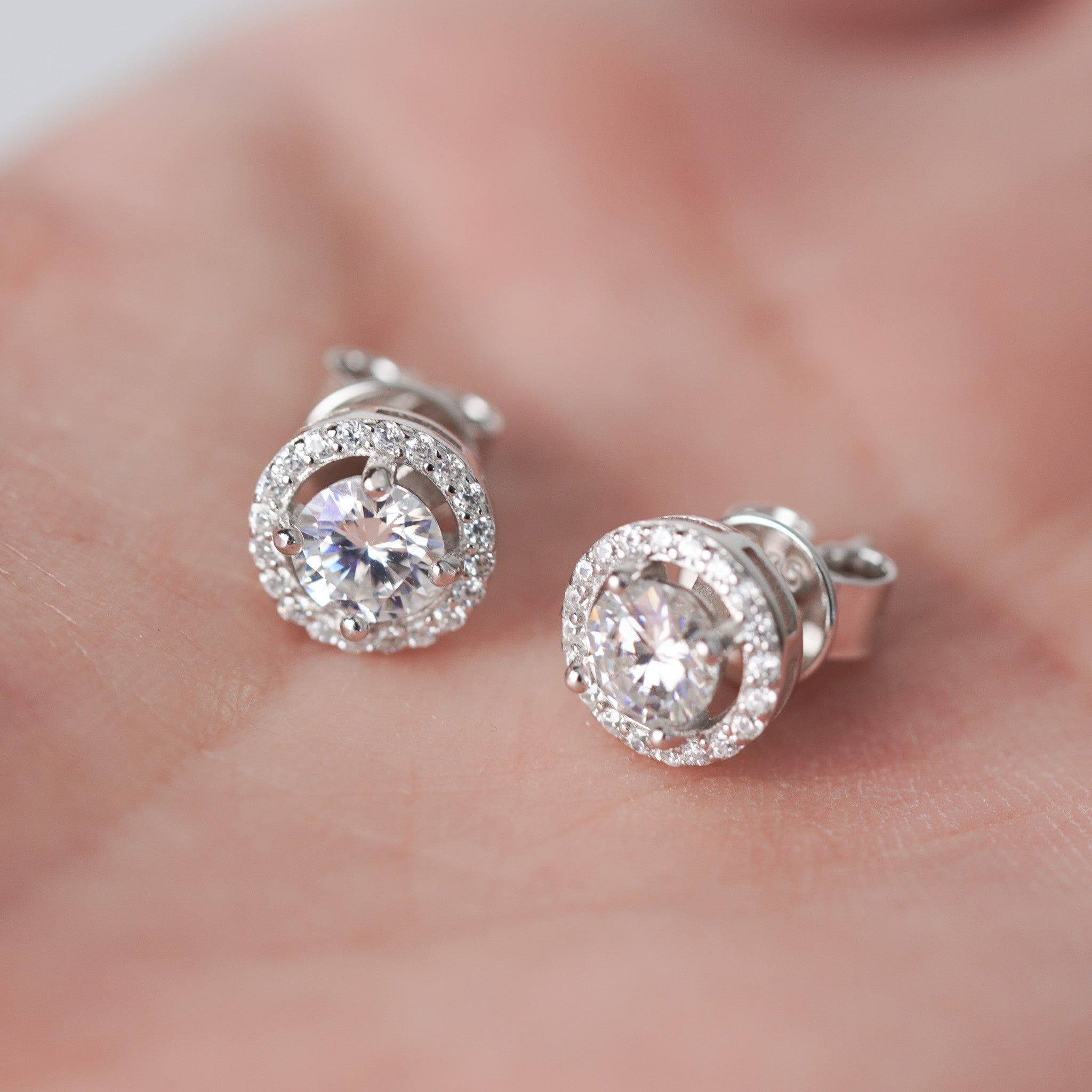 Moissanite Round Halo Earrings