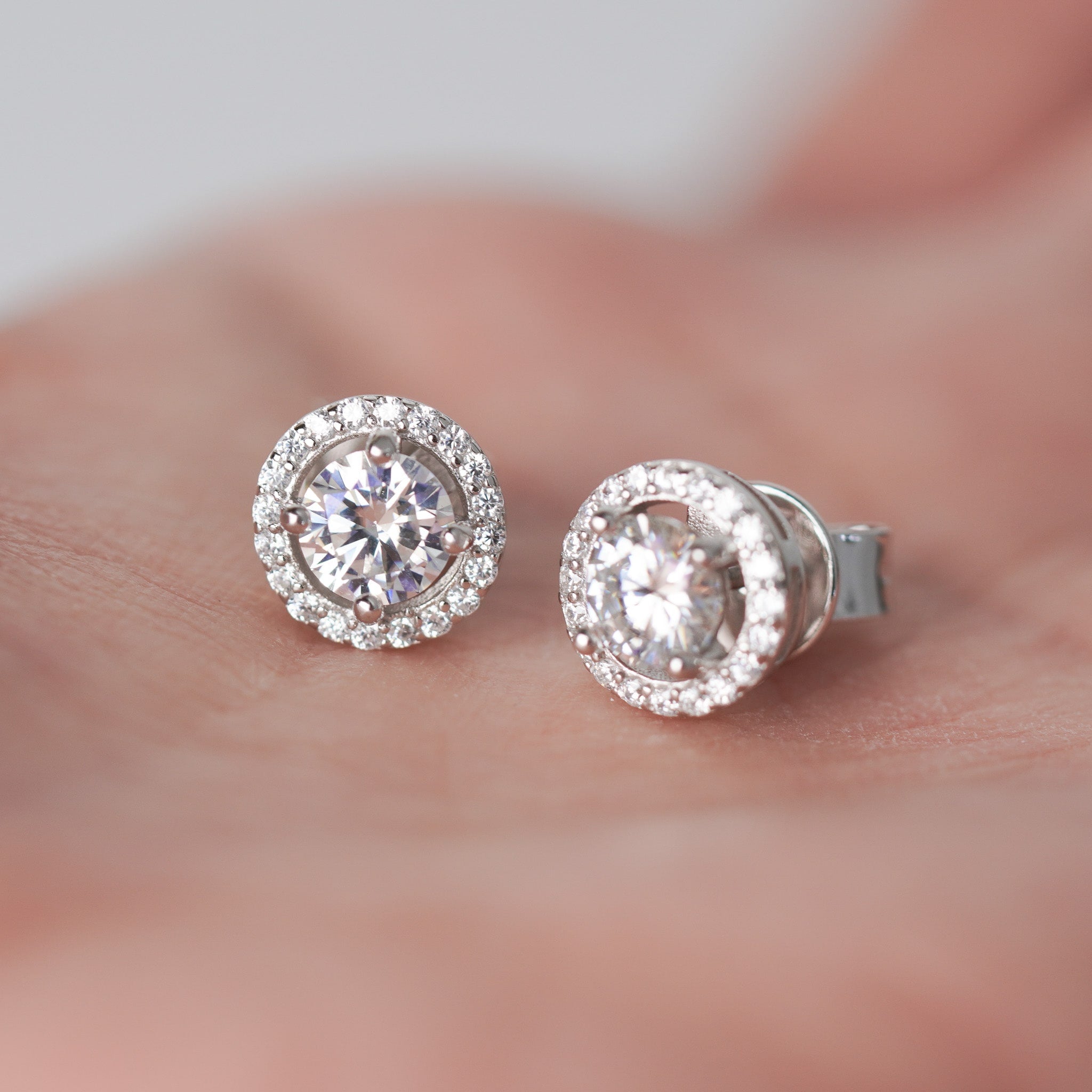 Moissanite Round Halo Earrings