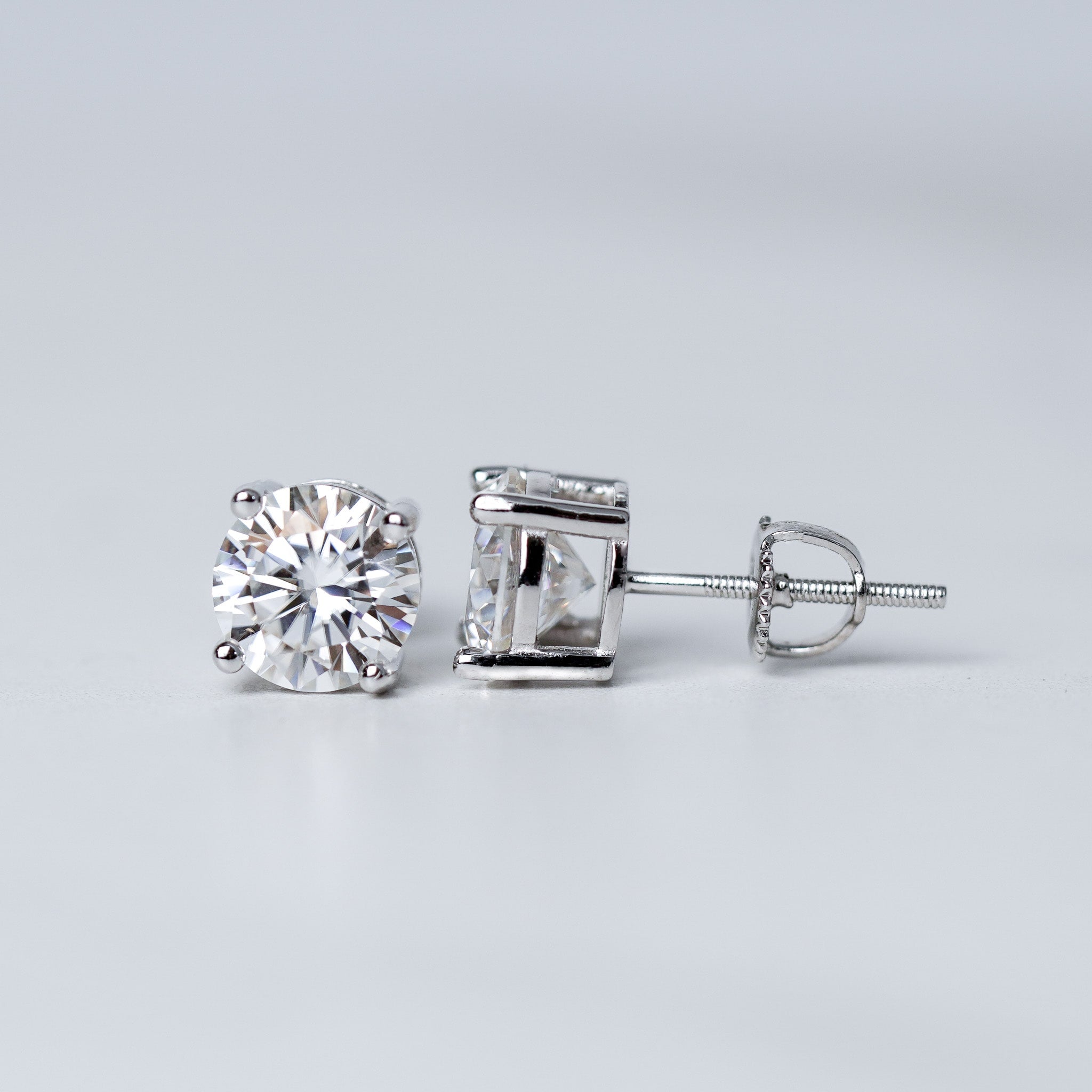 Round Solitaire Stud Earrings - Screwed Back