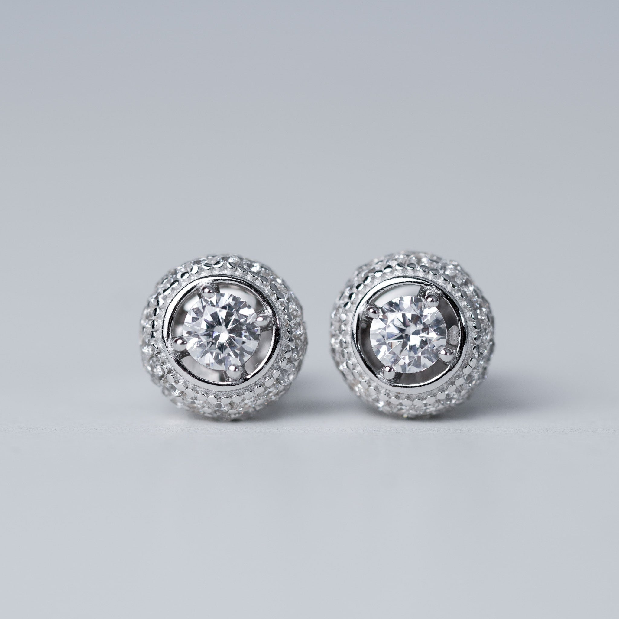 Silver Dome Earrings with Halo