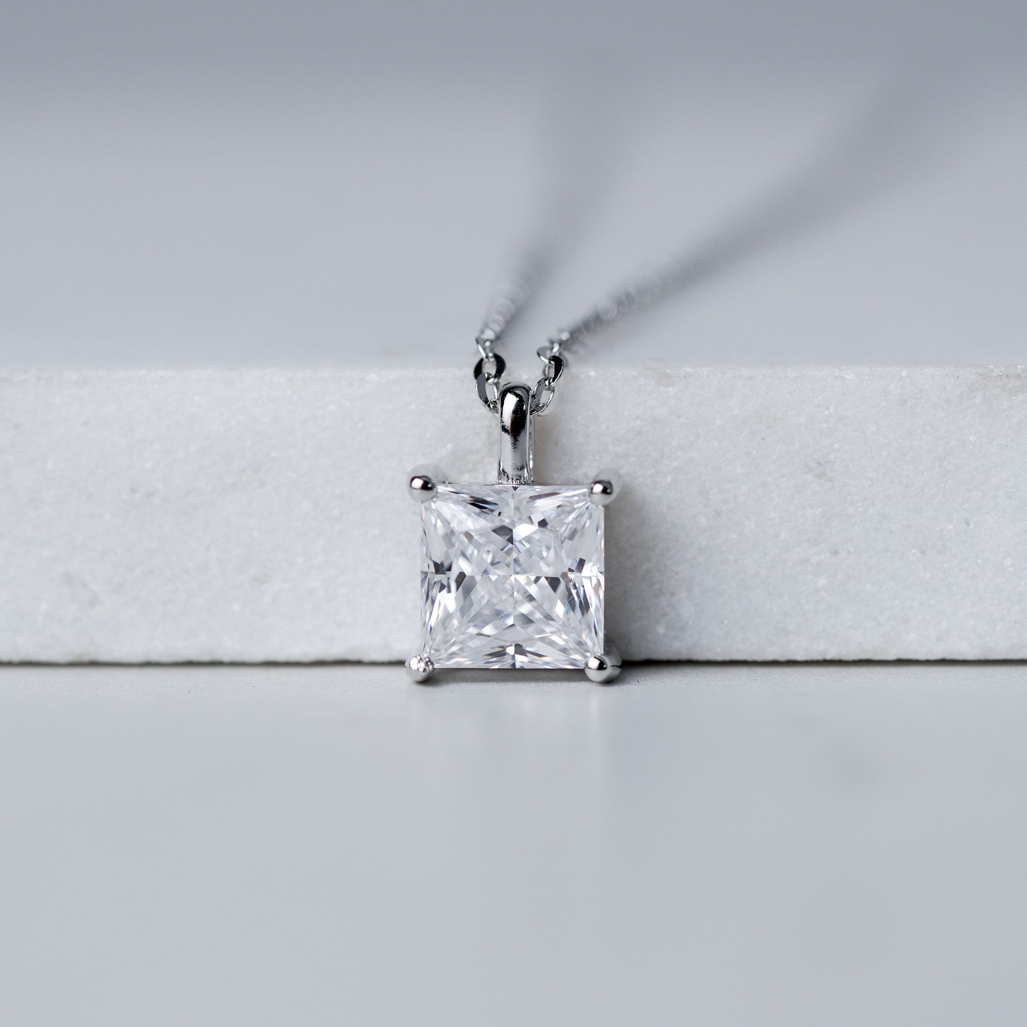 Square Princess Cut Solitaire Necklace