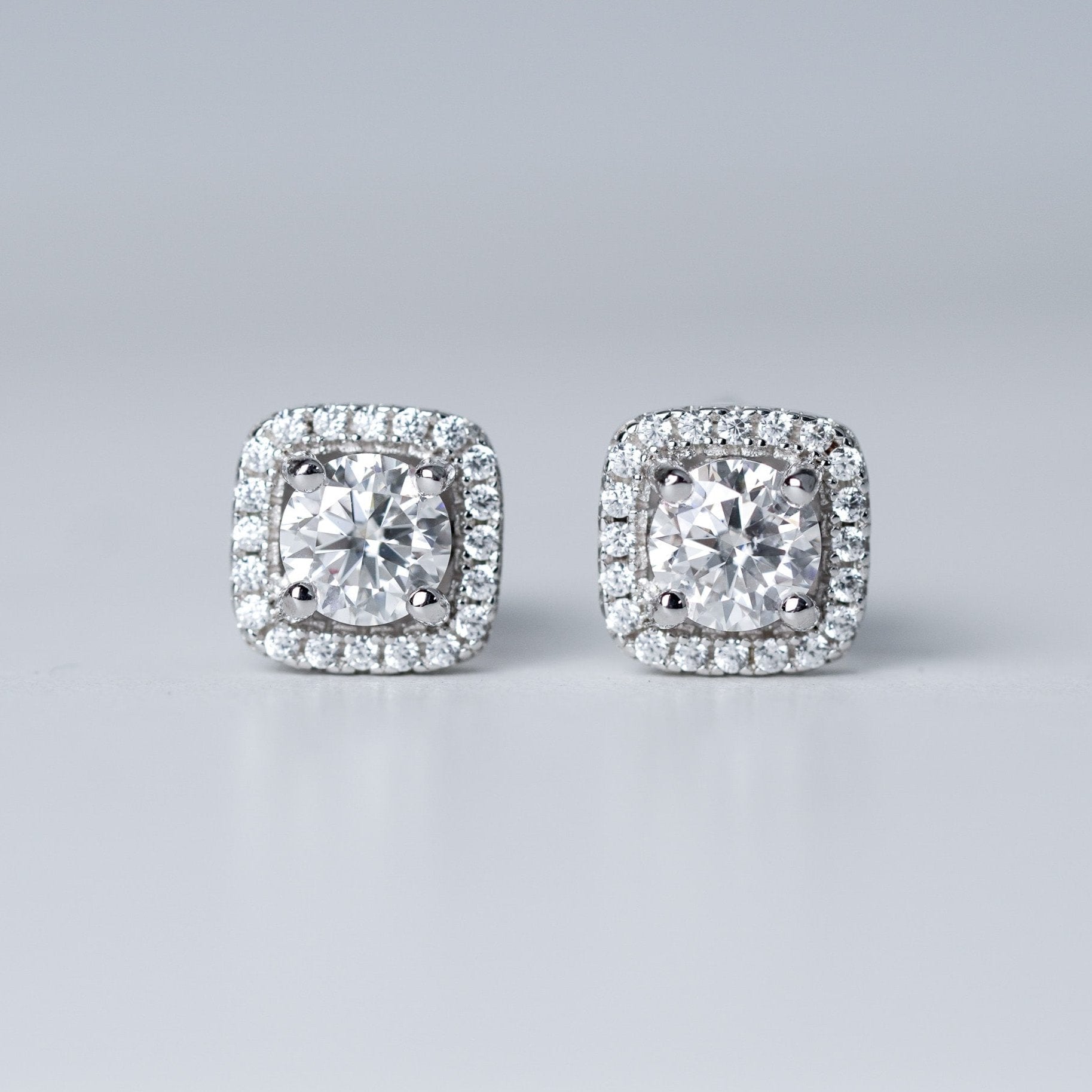 Moissanite Square Halo Earrings