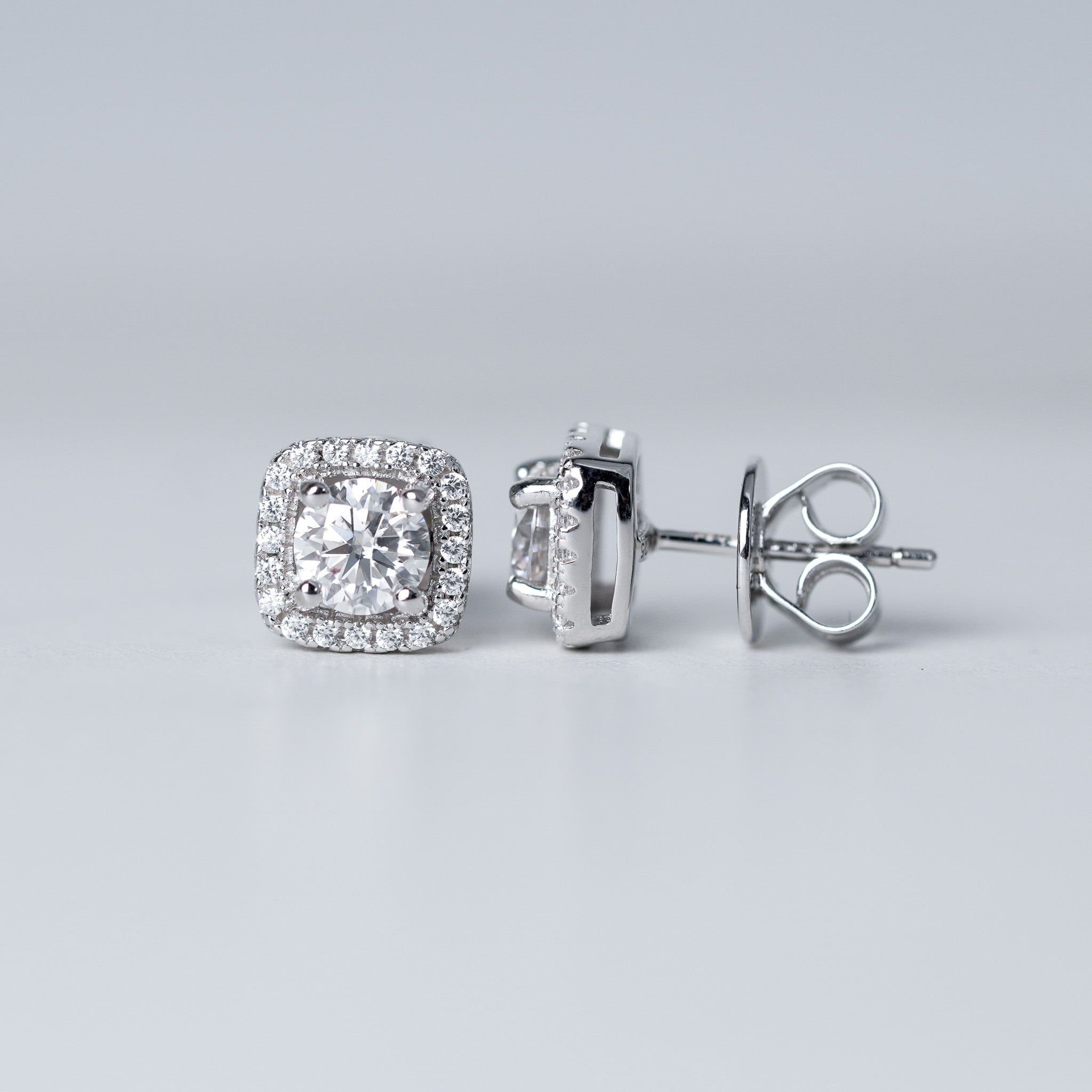 Moissanite Square Halo Earrings