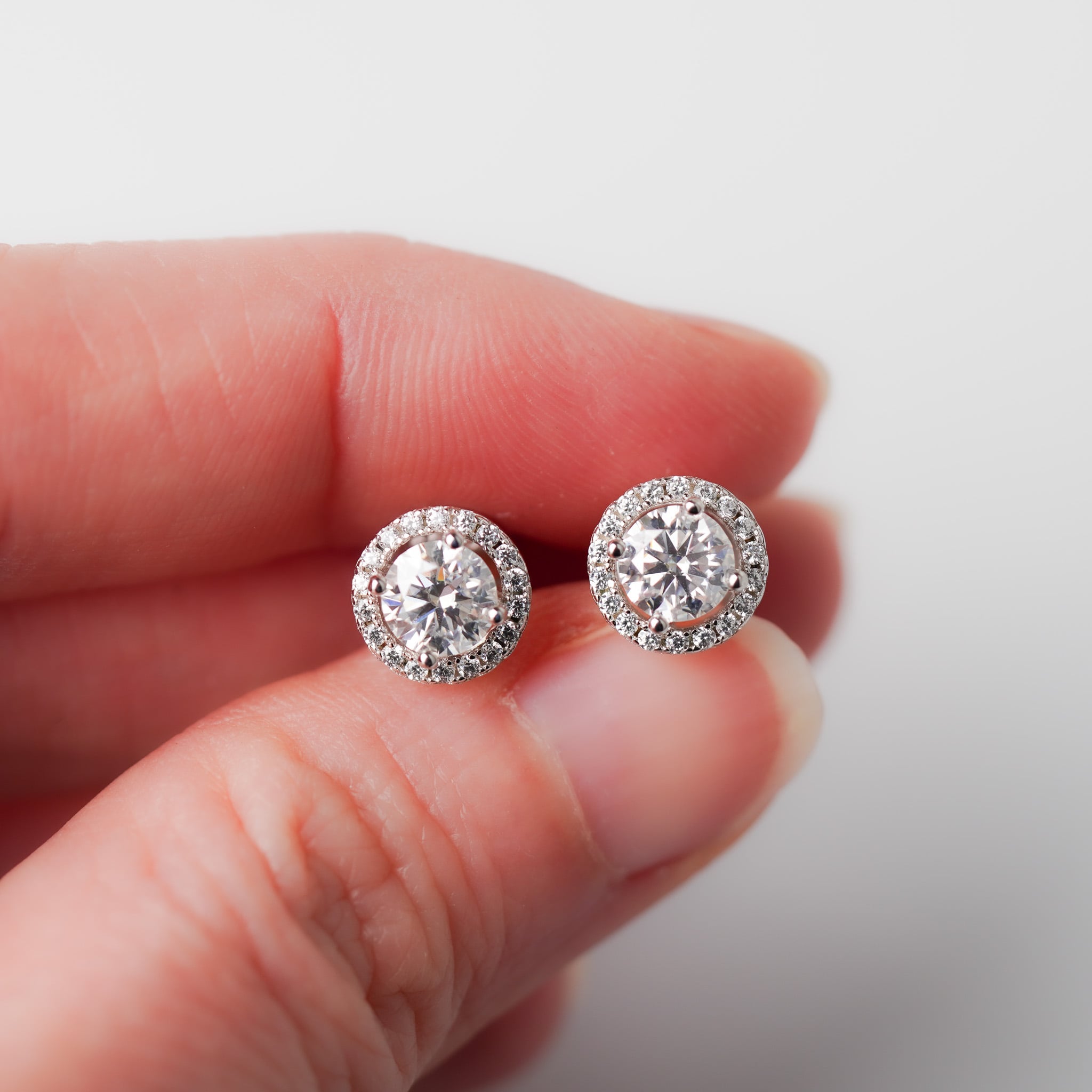 Moissanite Round Halo Earrings