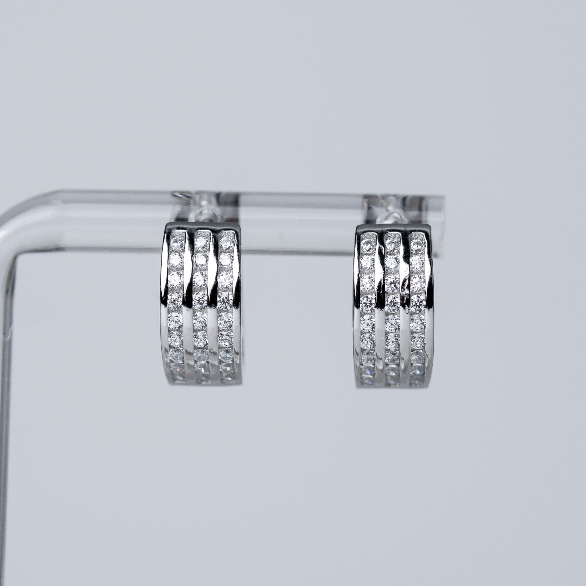 Three Rows Round Huggie Hoop Earrings