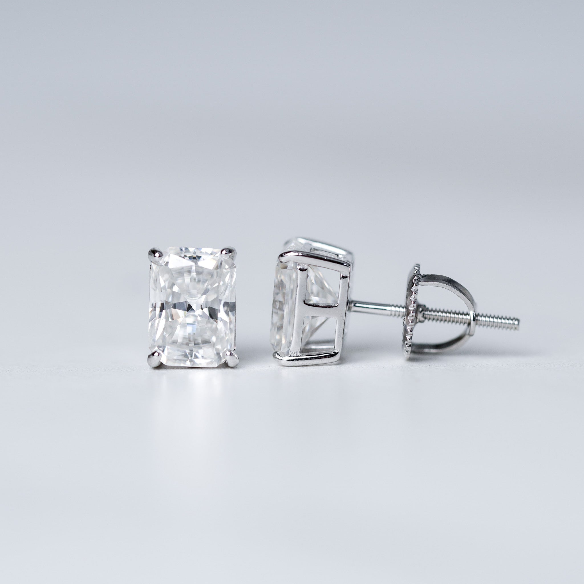 Moissanite Princess Cut Solitaire Stud Earrings - Screwed Back