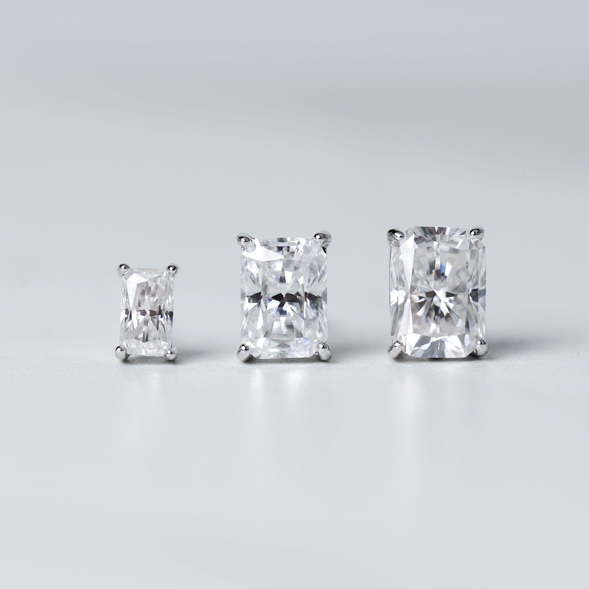 Radiant Rectangle Solitaire Stud Earrings