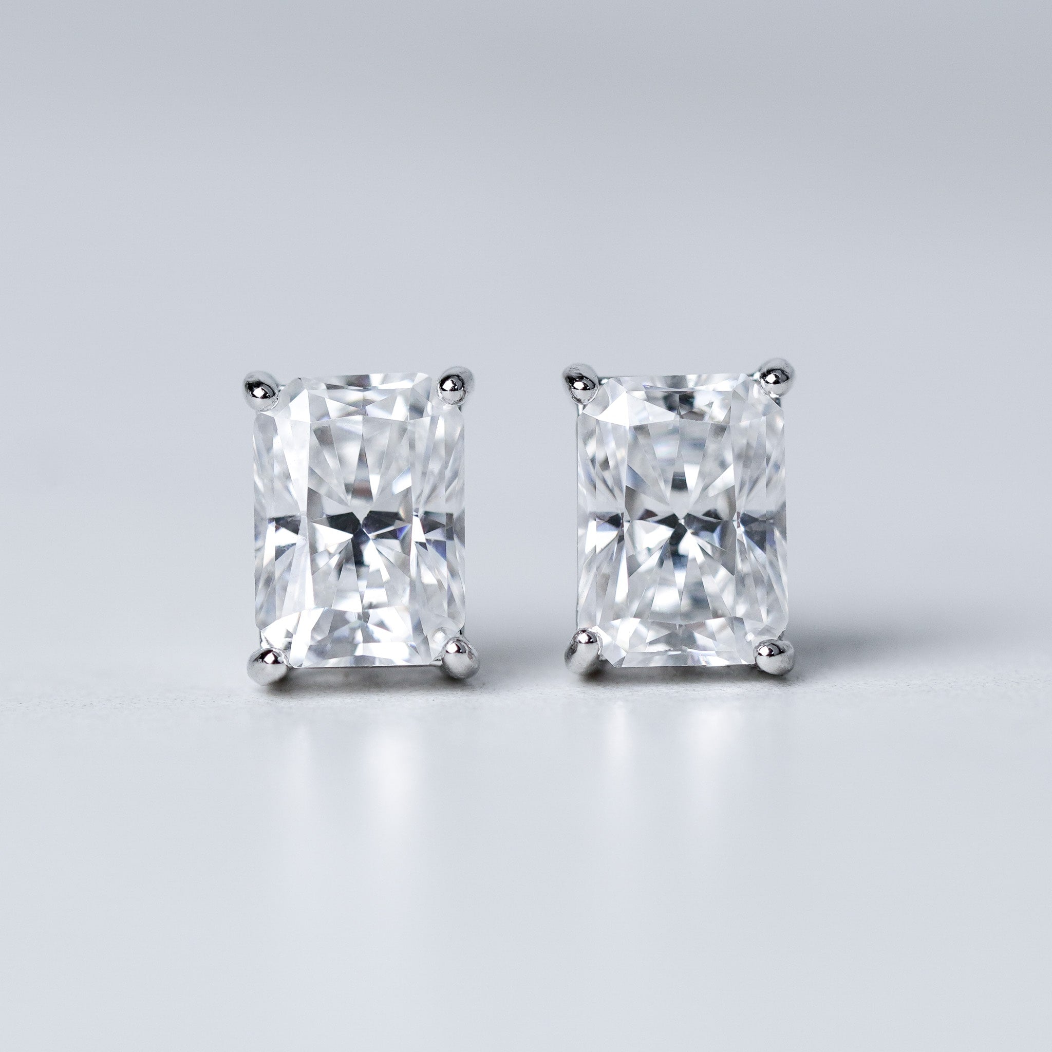 Moissanite Princess Cut Solitaire Stud Earrings - Screwed Back