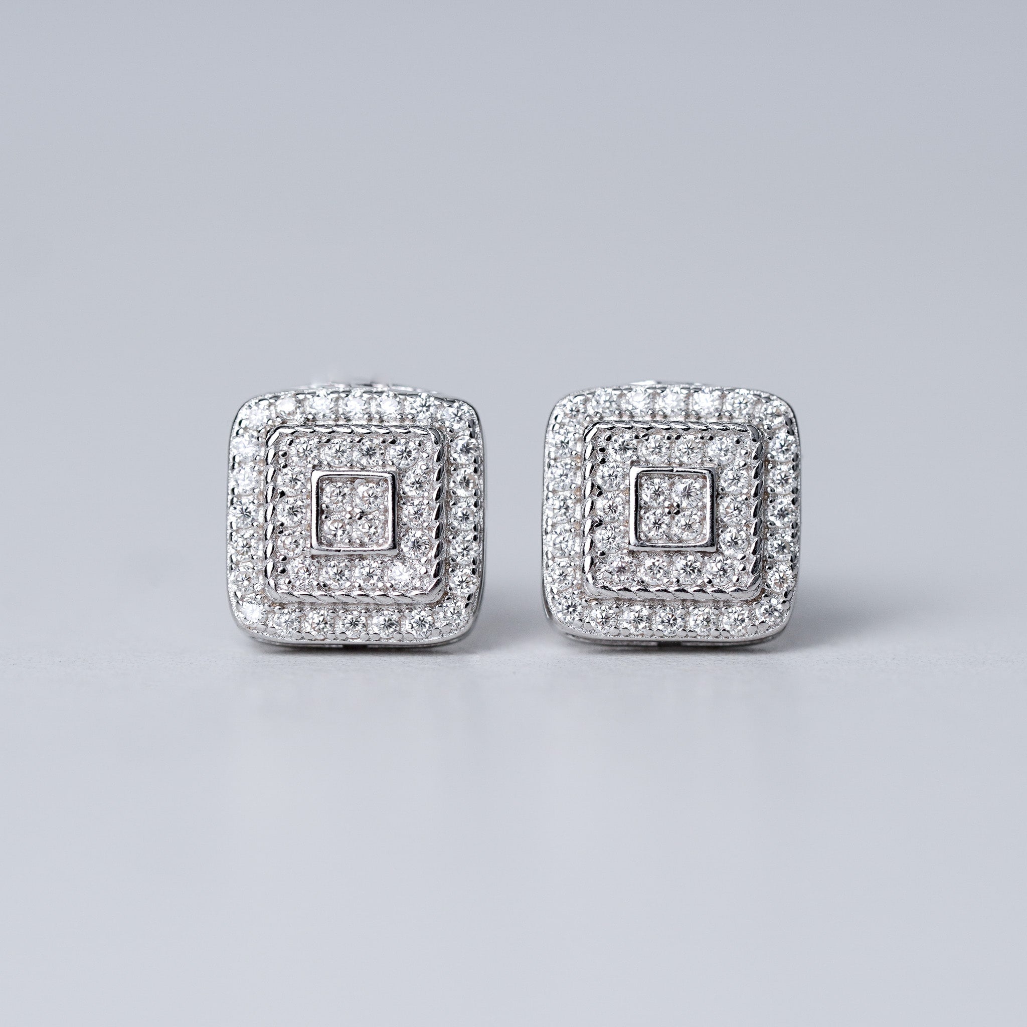 Square Moissanite Multi-layers Earrings Screwed-Back | B2