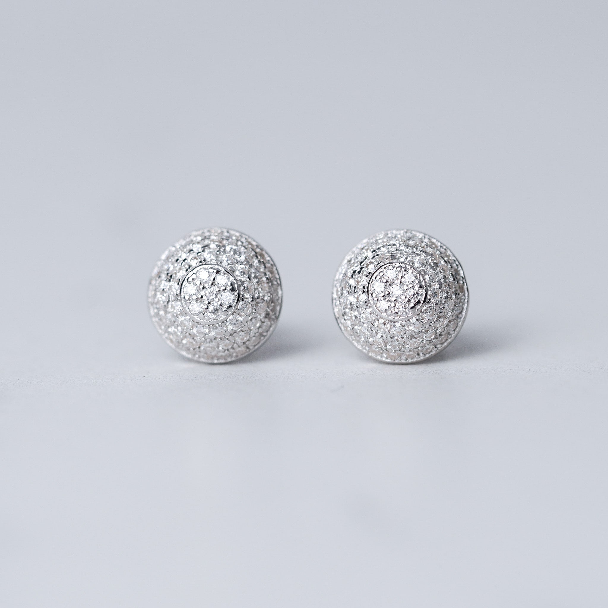 Round Dome Micro-Pave Earrings - Screwed Back