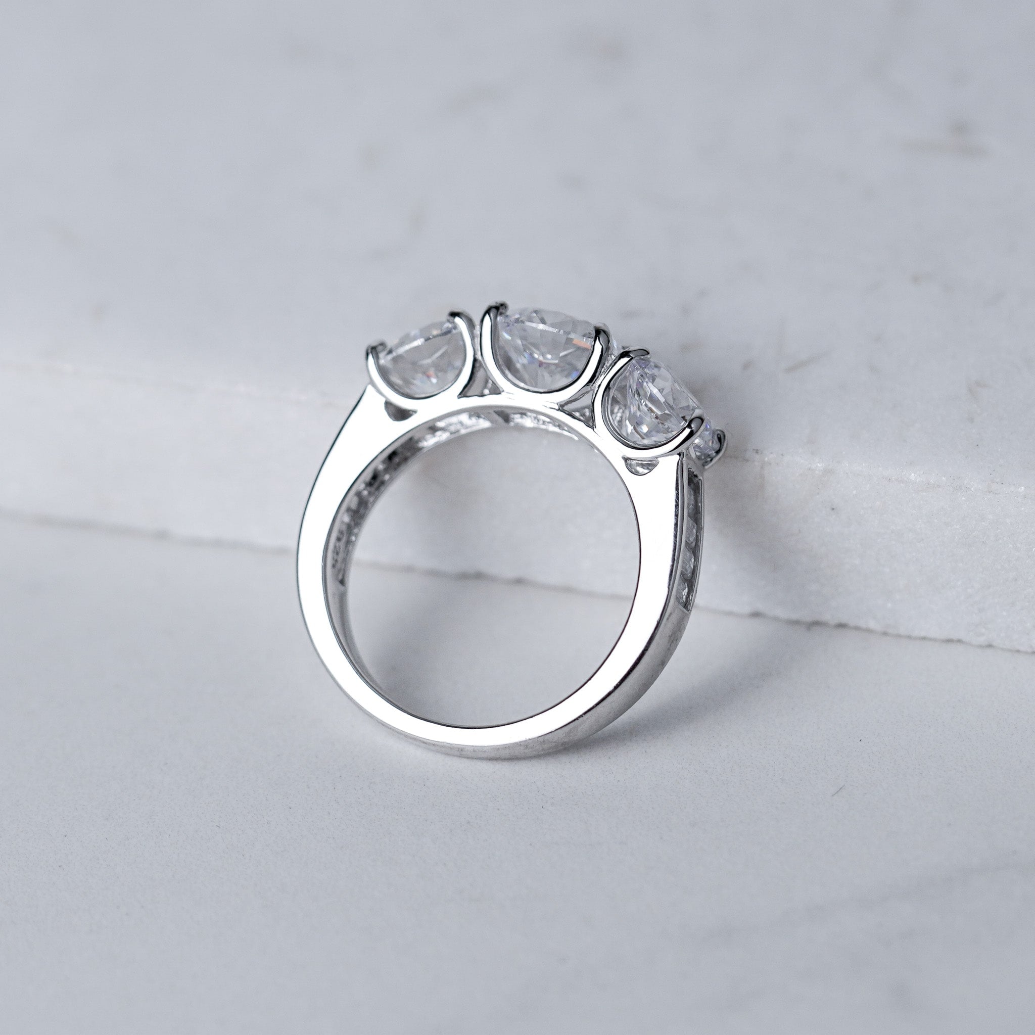 Three Stone With Side Bar Ring