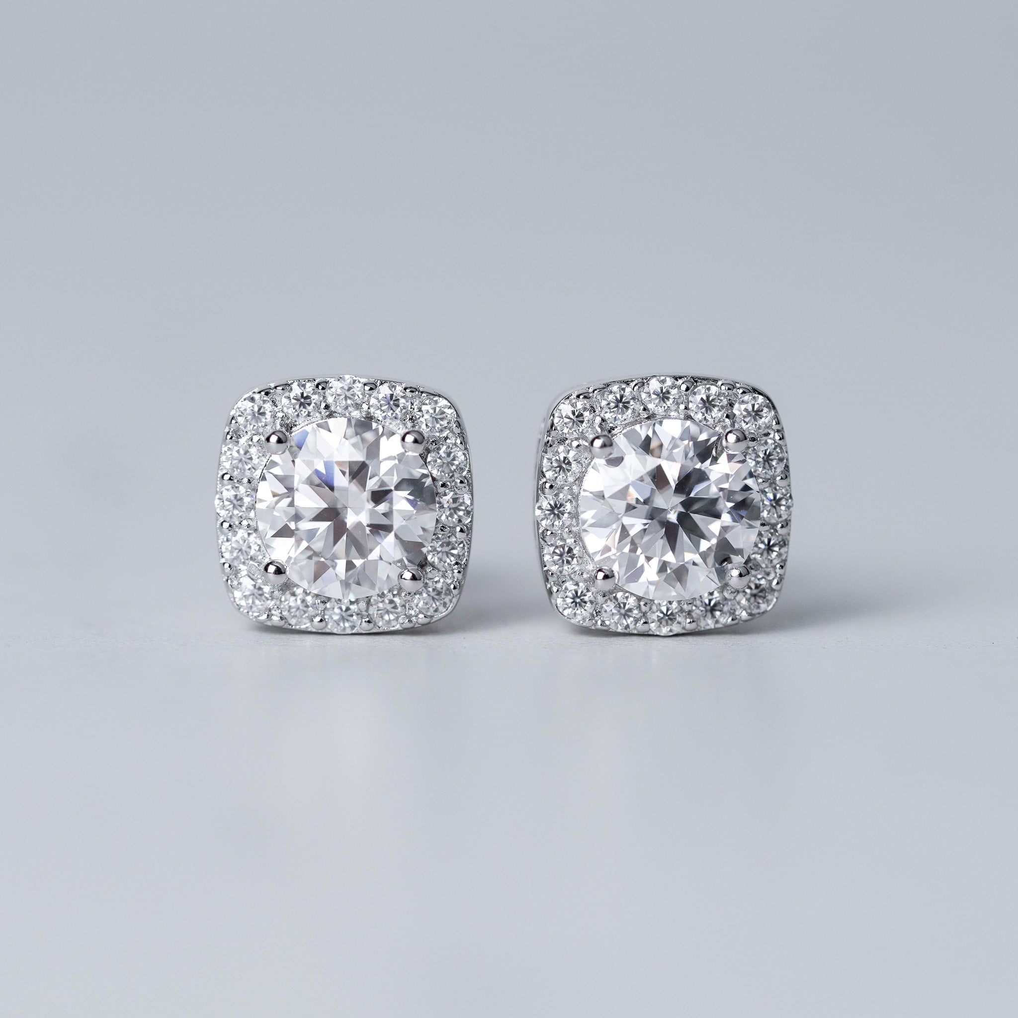 Square Halo Moissanite Earrings - Screwed Back