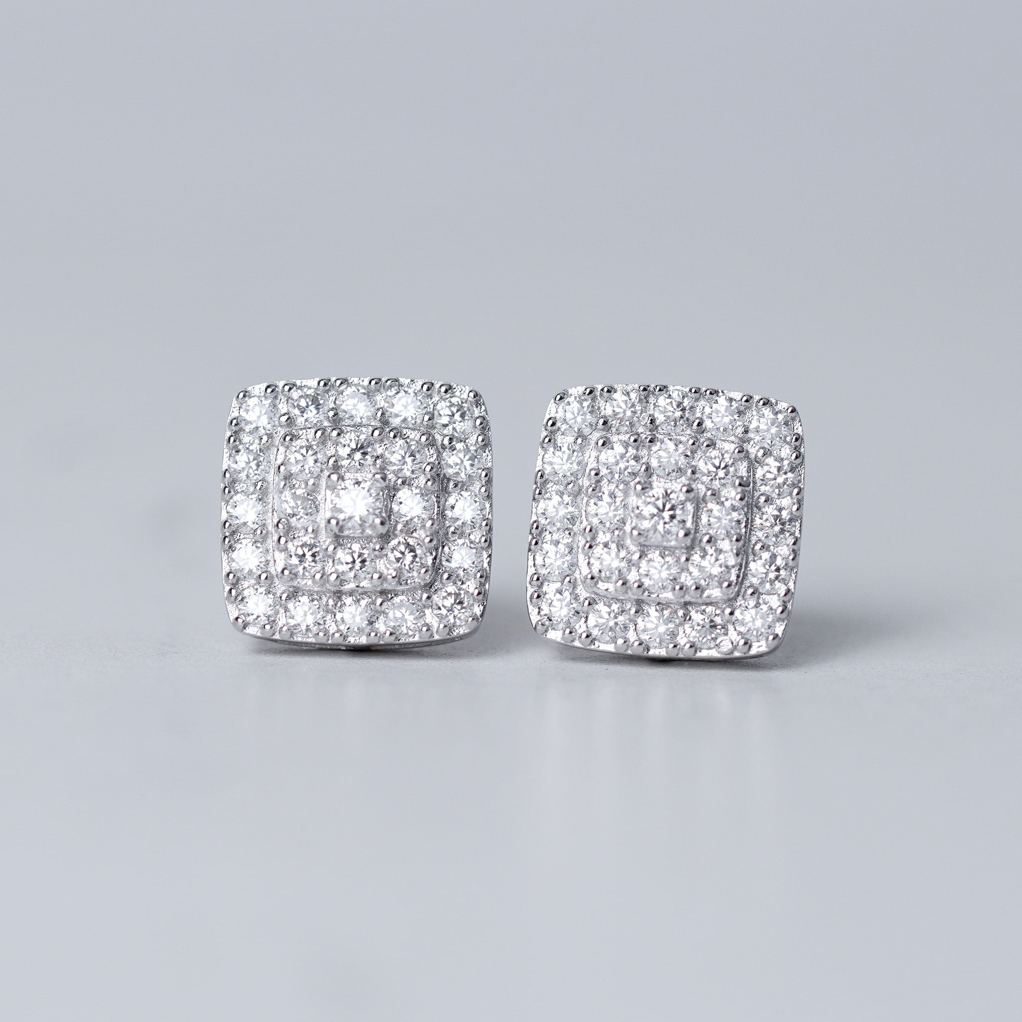 Square Moissanite Earrings - Screwed Back