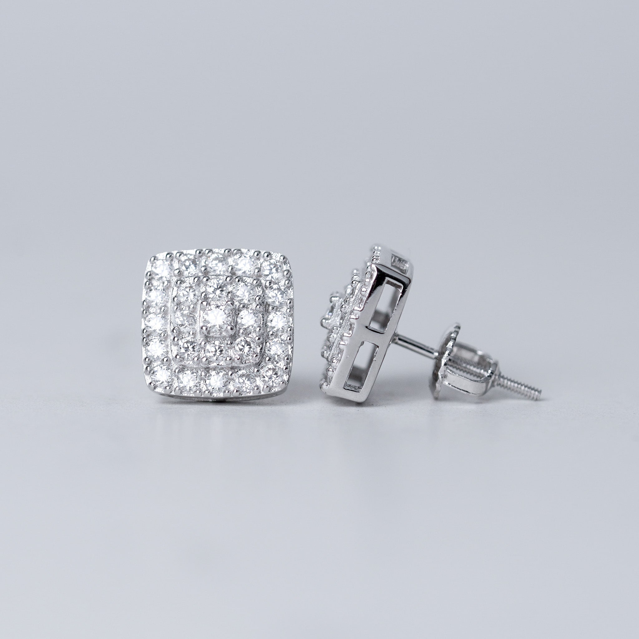 Square Moissanite Earrings - Screwed Back