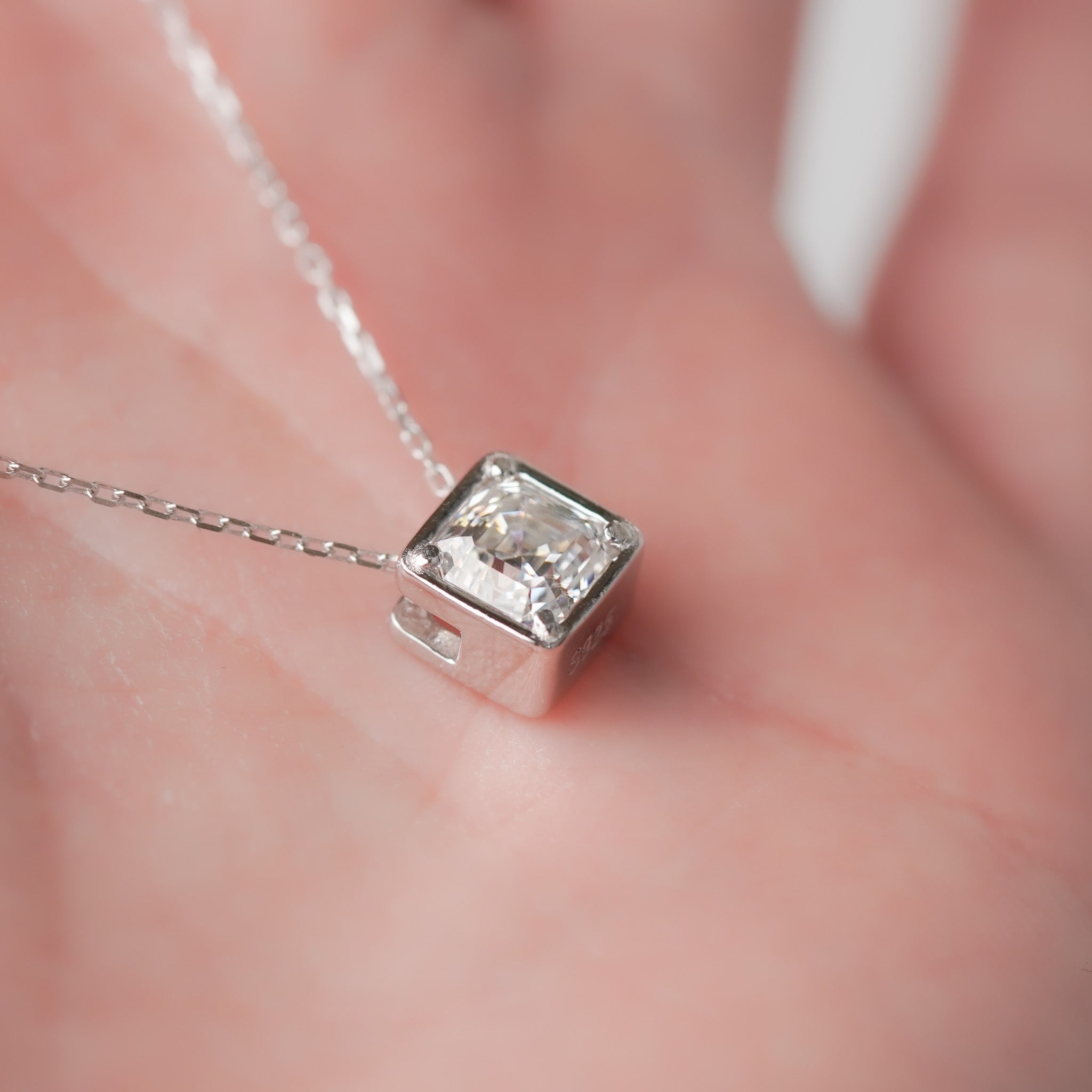 Asscher Cut Solitaire Slide Necklace