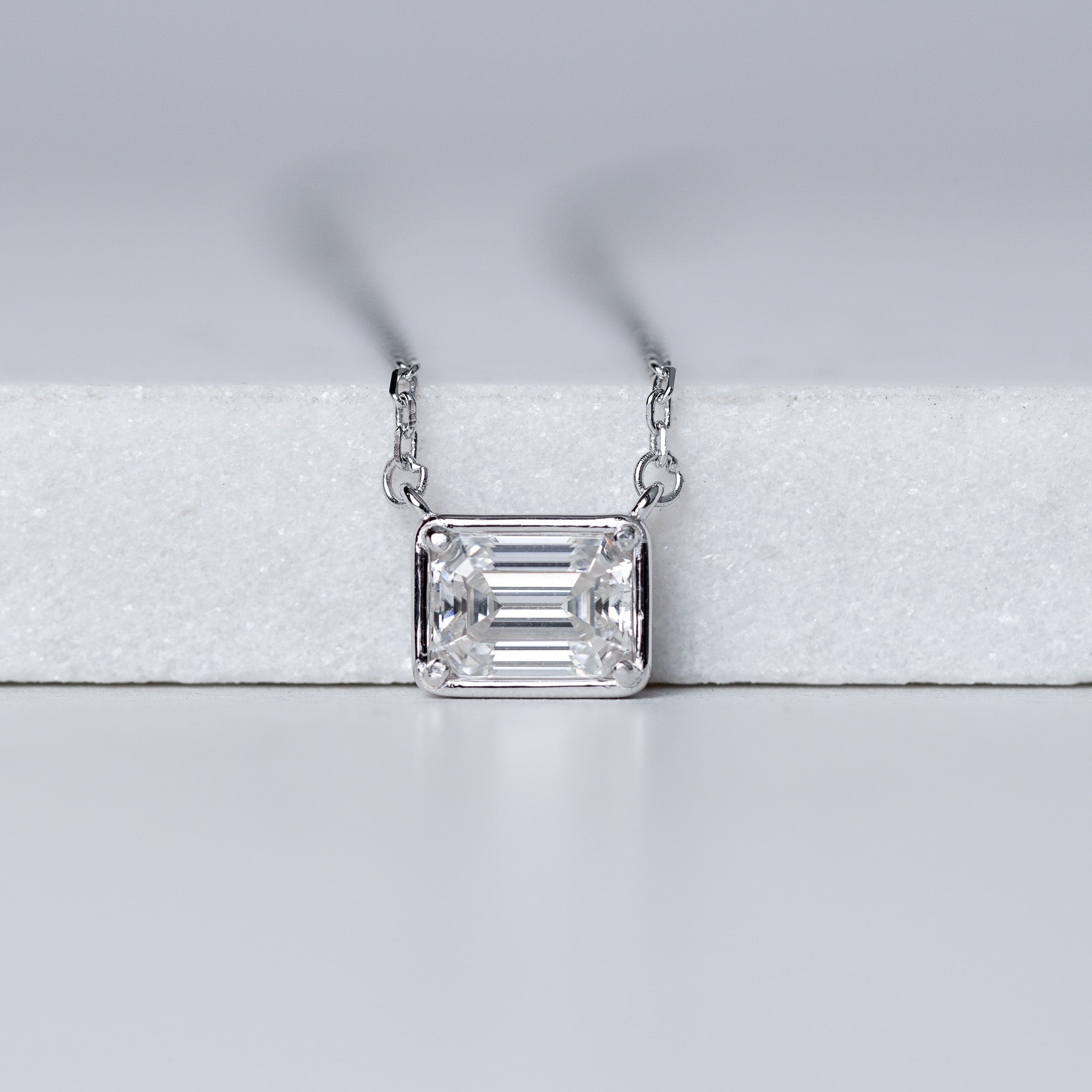 Emerald Cut Solitaire Necklace | Moissanite