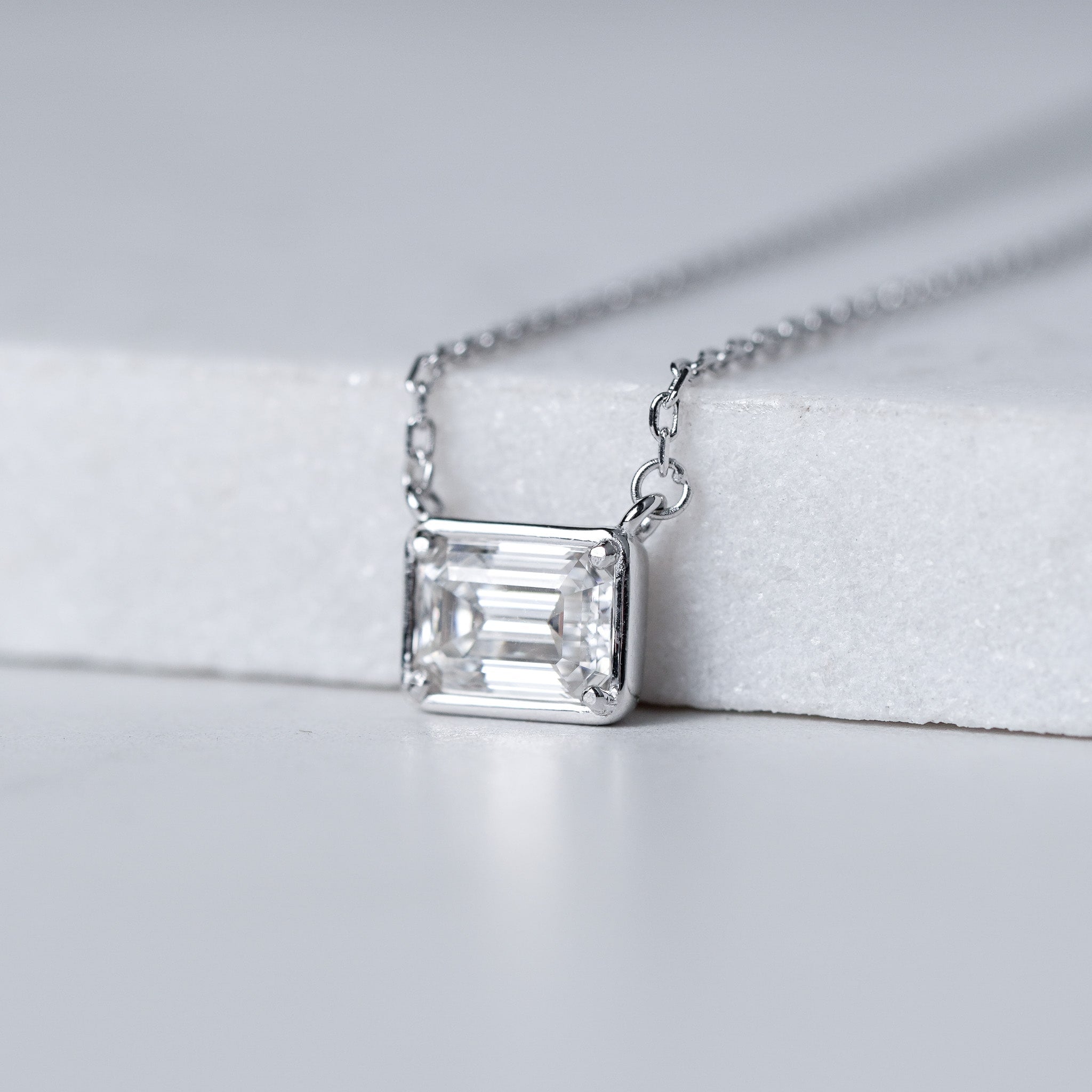 Emerald Cut Solitaire Necklace | Moissanite