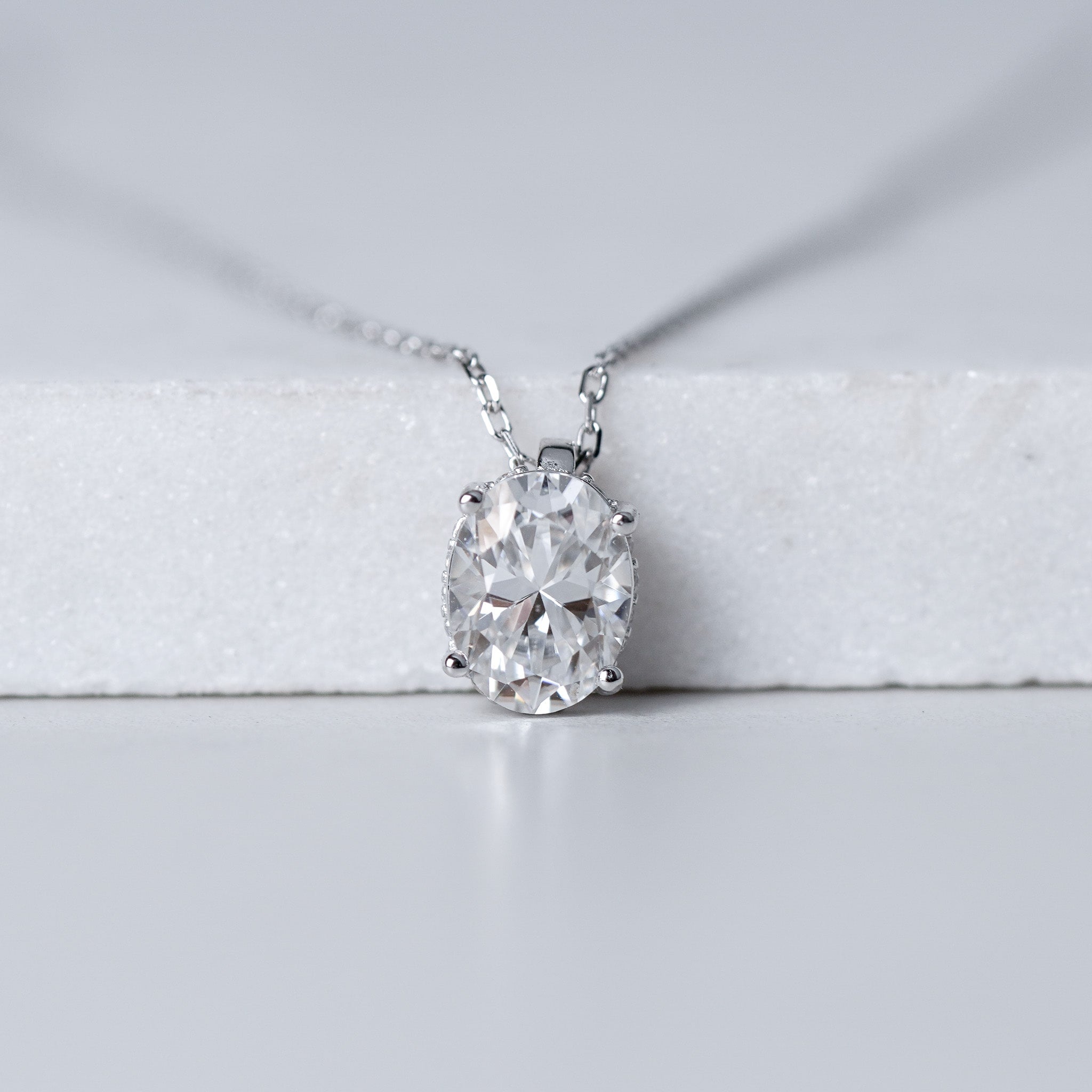 Oval Moissanite Solitaire Slide Necklace