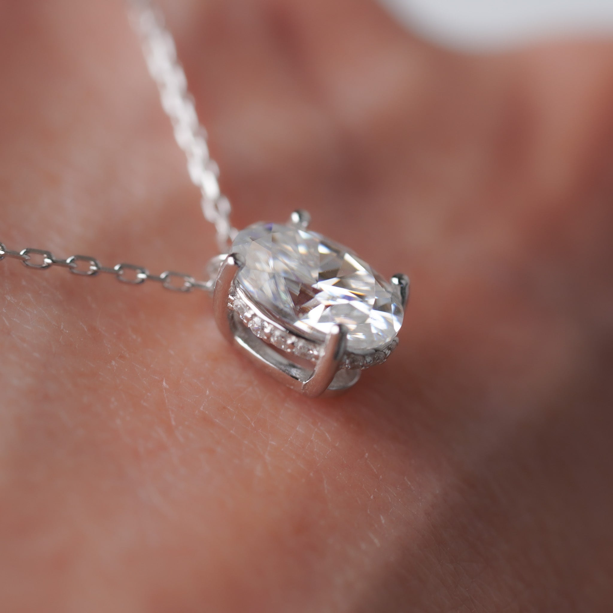 Oval Moissanite Solitaire Slide Necklace