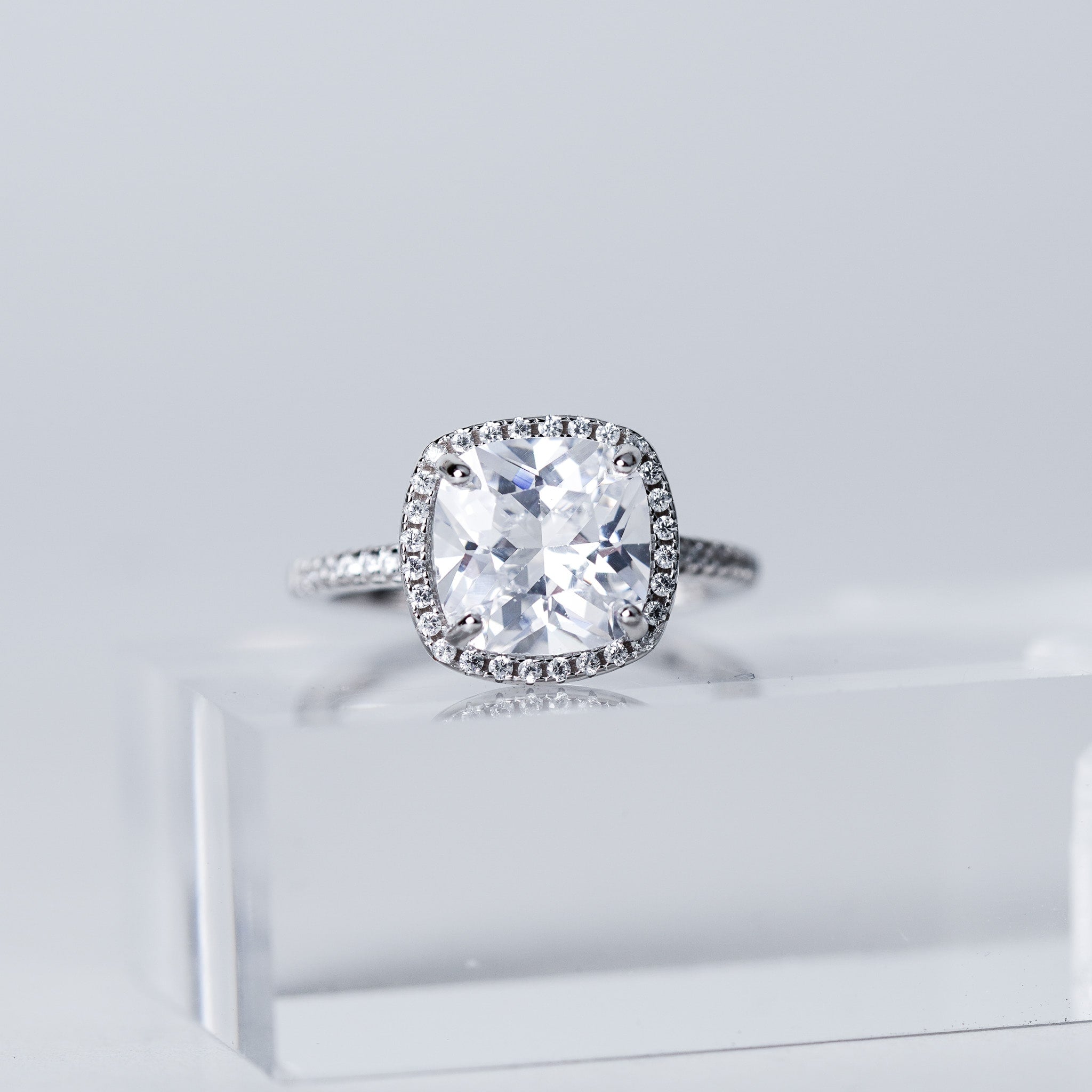 Cushion Cut Halo Ring | 4ct | Simulated Diamond