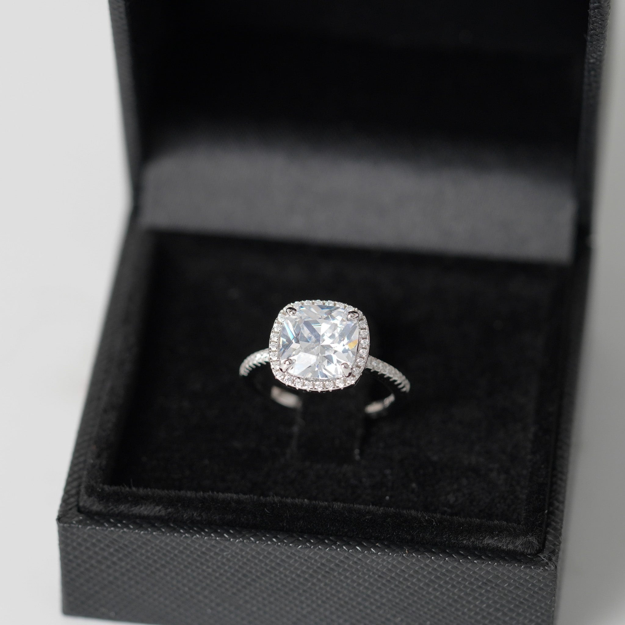 Cushion Cut Halo Ring | 4ct | Simulated Diamond