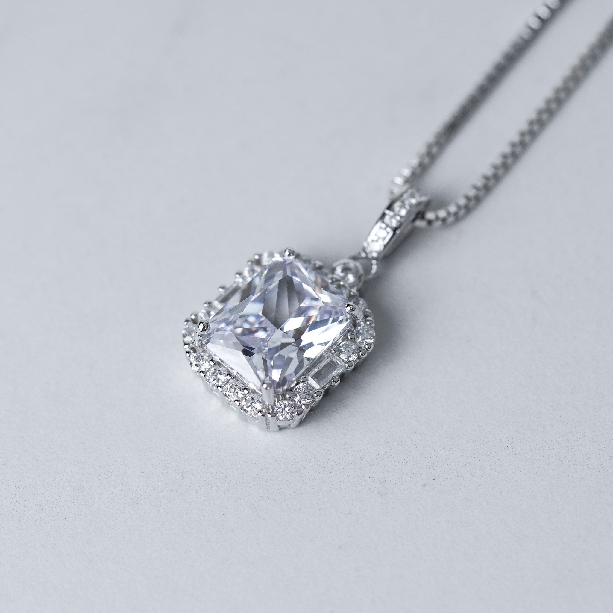 Radiant Rectangle Halo Necklace | 4ct | Simulated Diamond