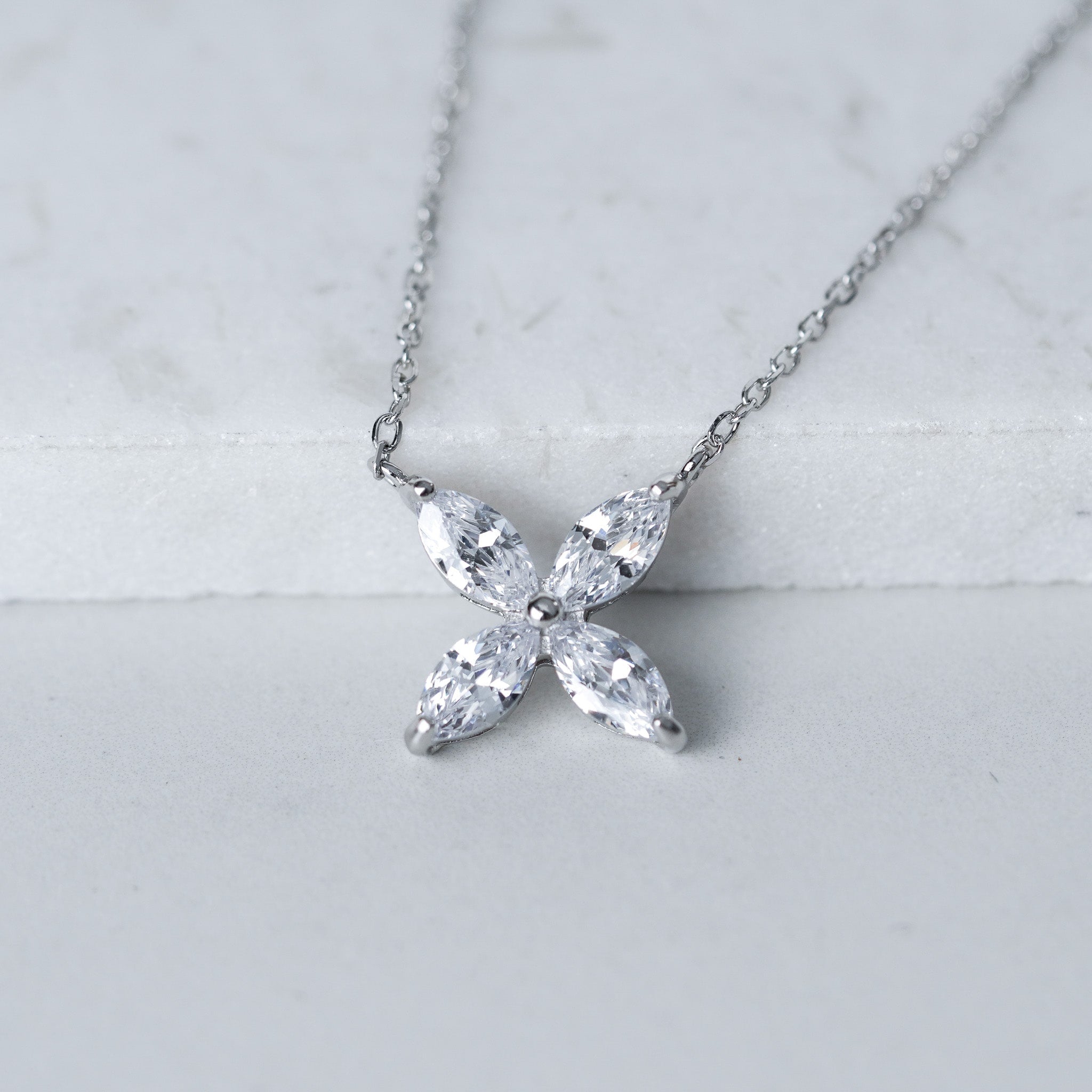 Four Leaves - Flowers Necklace | Simulated Diamonds