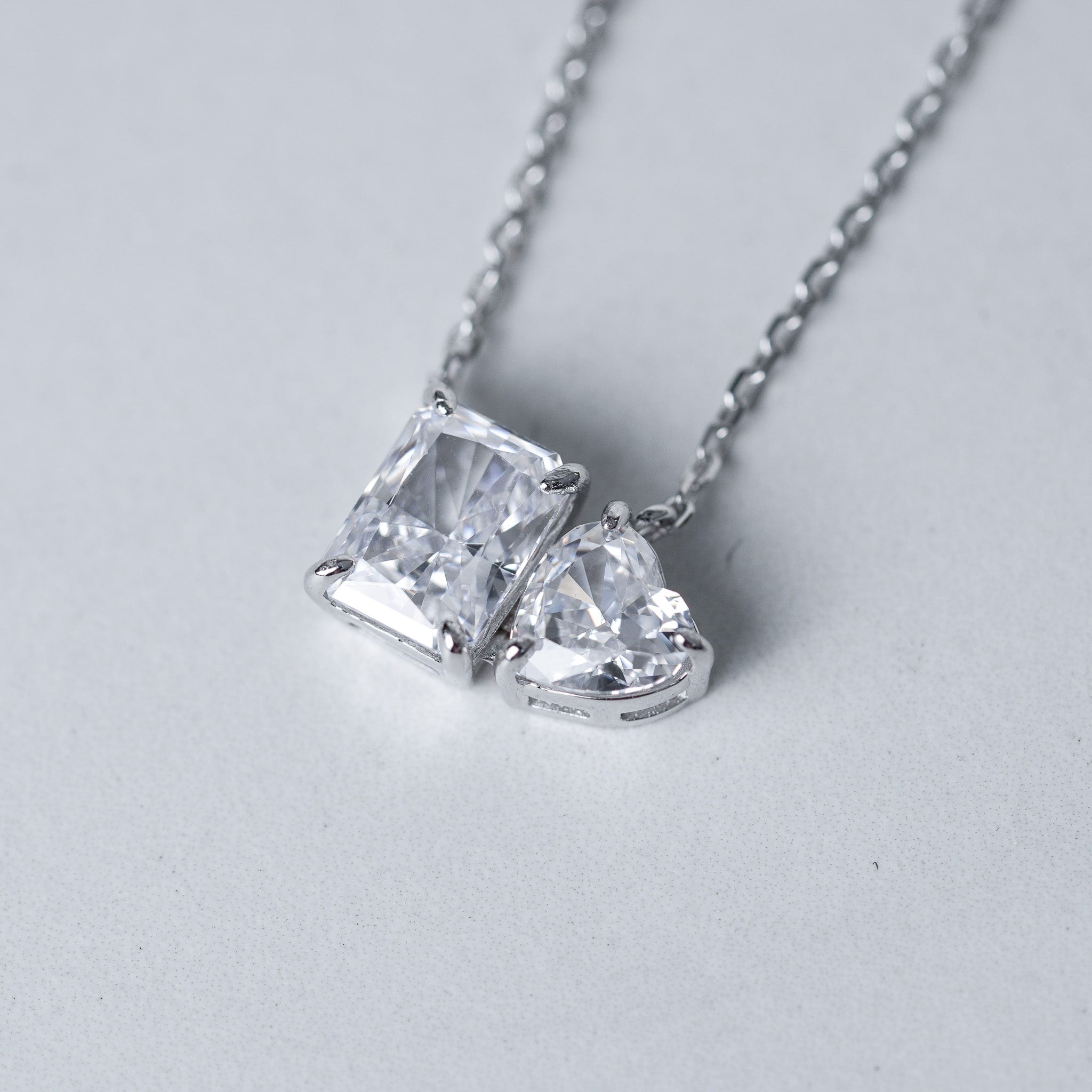 Radiant Double Heart and Rectangle Necklace - 5 ct