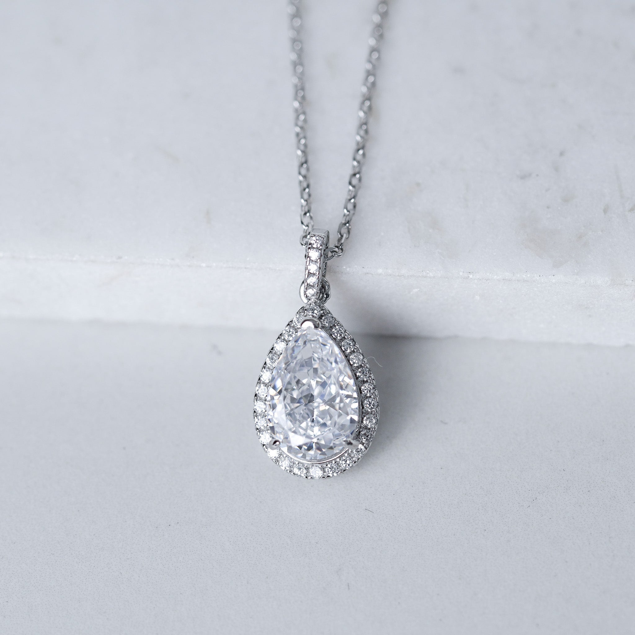 Pear Halo Pendant Necklace | 3ct | Simulated Diamond