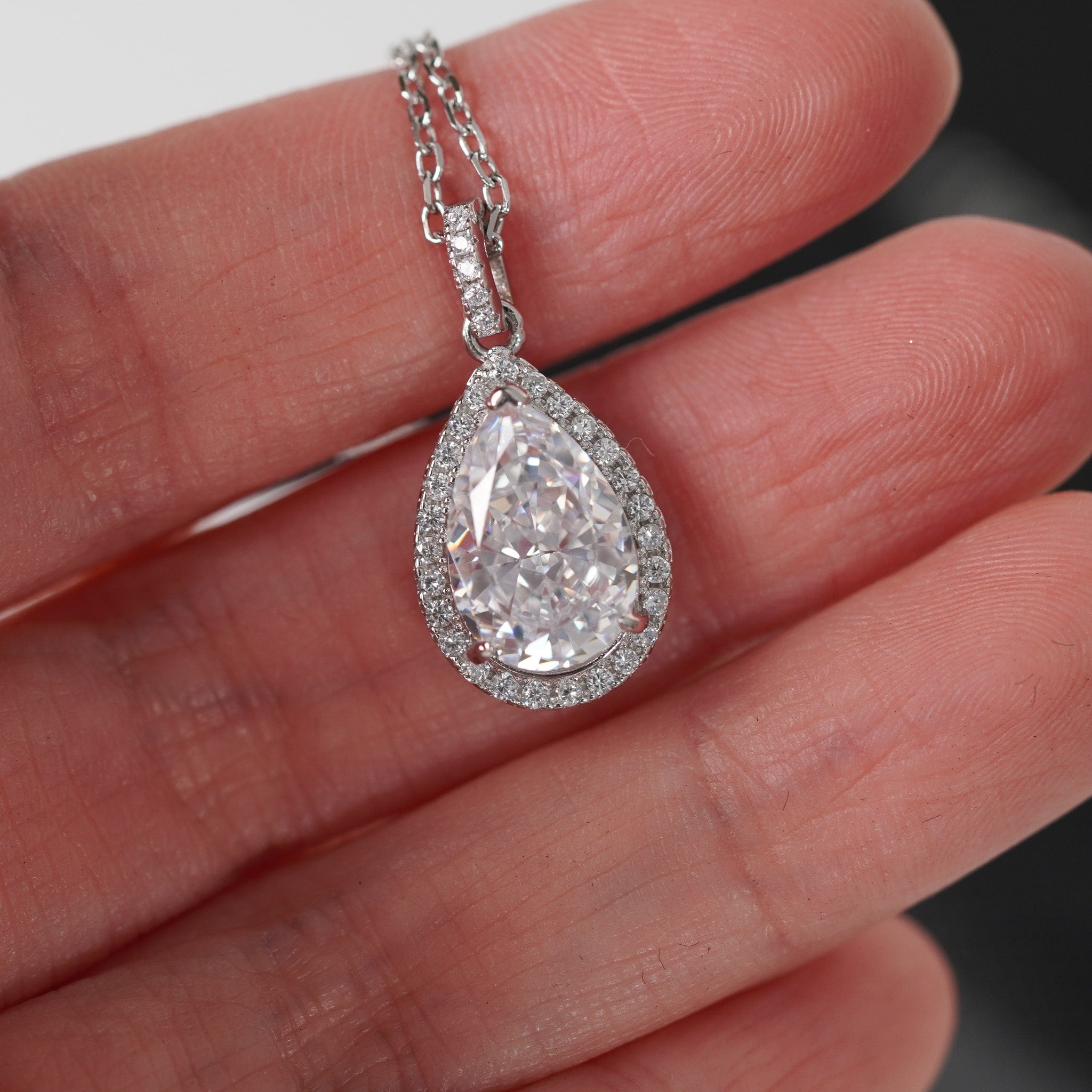 Pear Halo Pendant Necklace | 3ct | Simulated Diamond