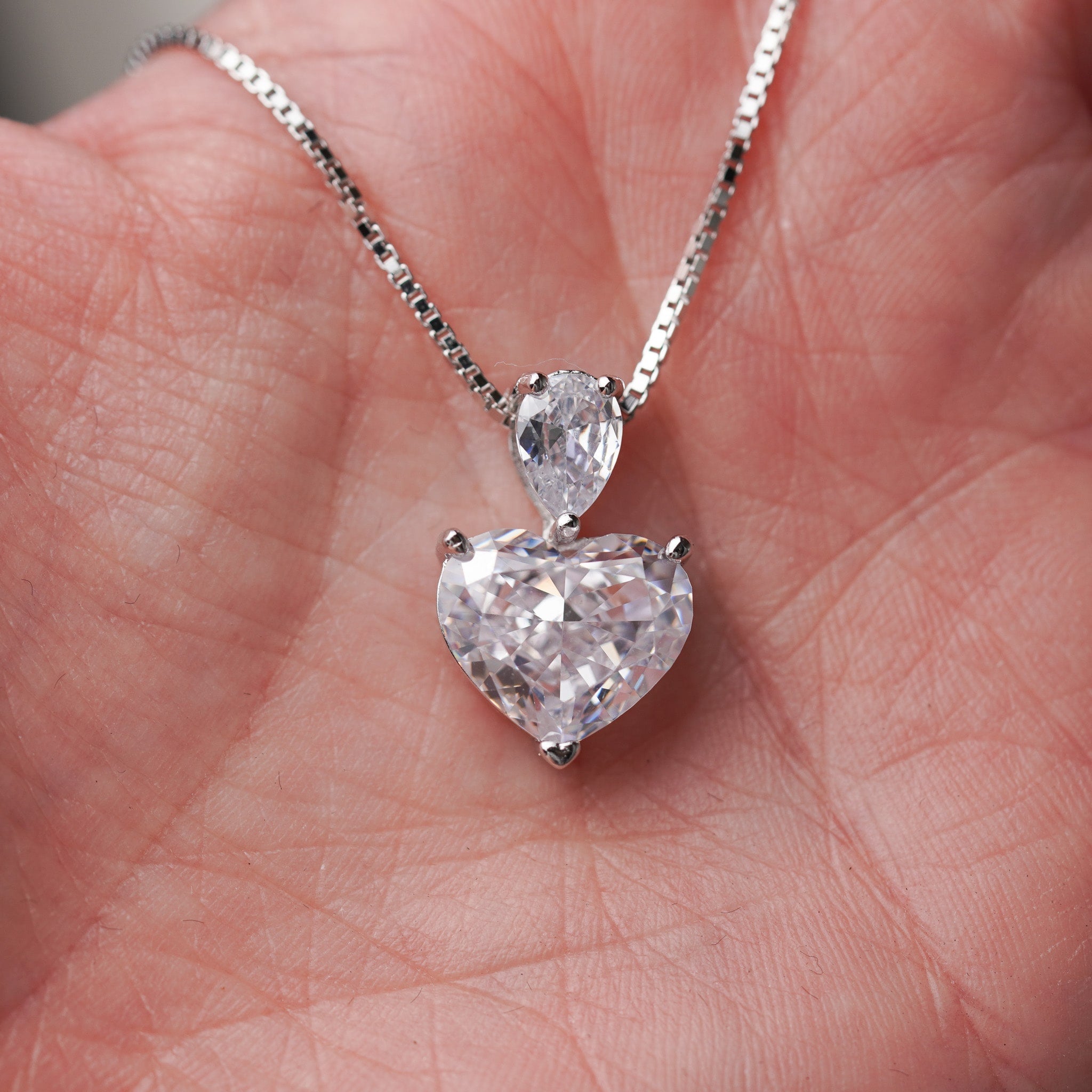 Heart-Pear Pendant Necklace | 4ct | Simulated Diamond