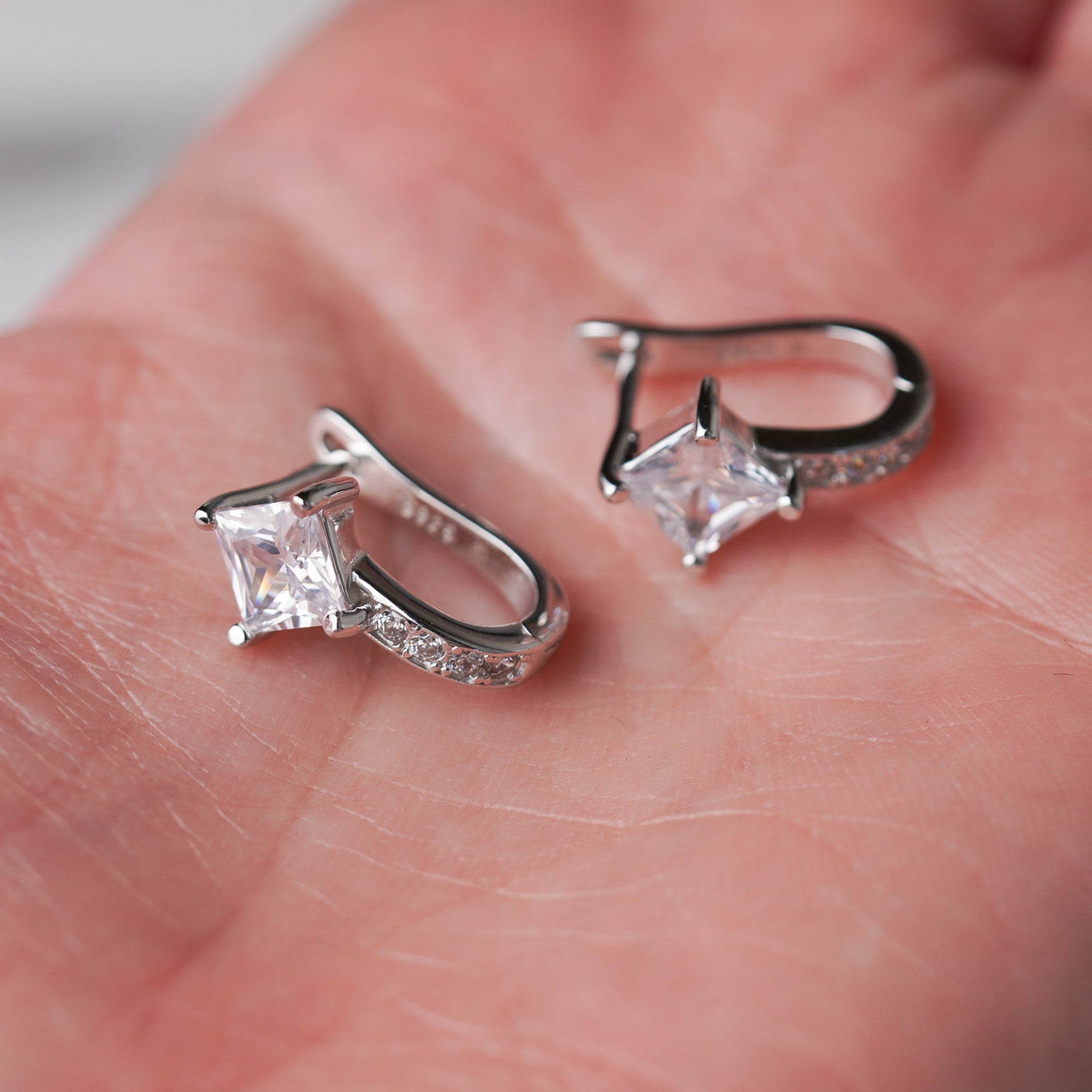 Square Hoop Earrings | Simulated Diamonds