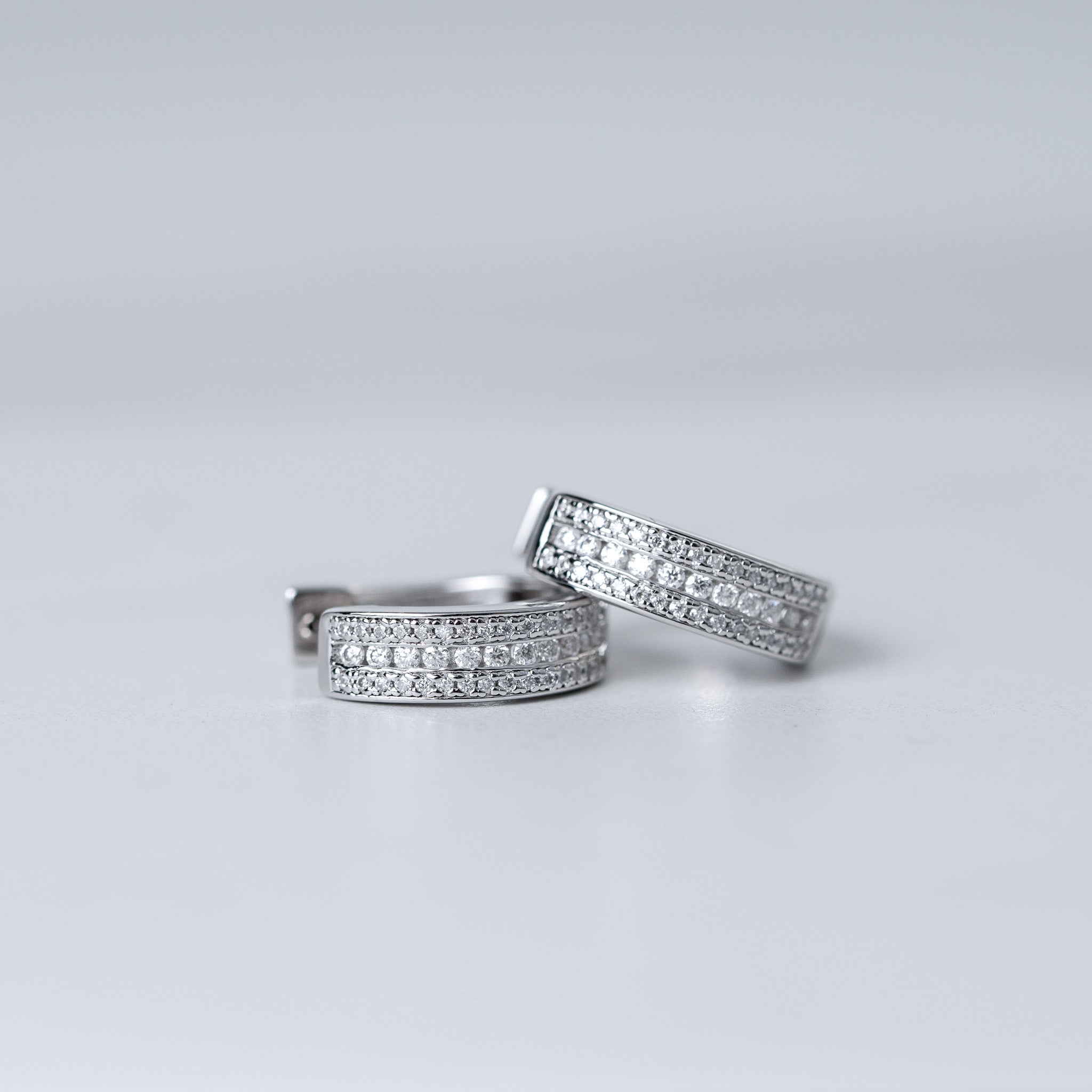 Moissanite Three Rows - Small Hoops Earrings