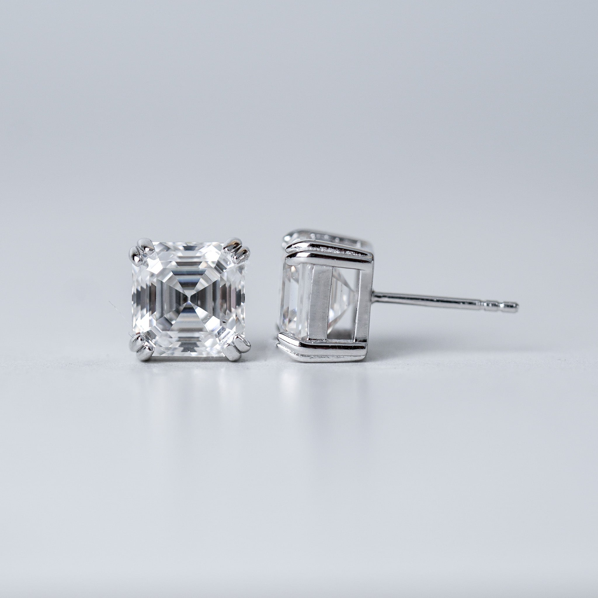 Asscher Solitaire Stud Earrings