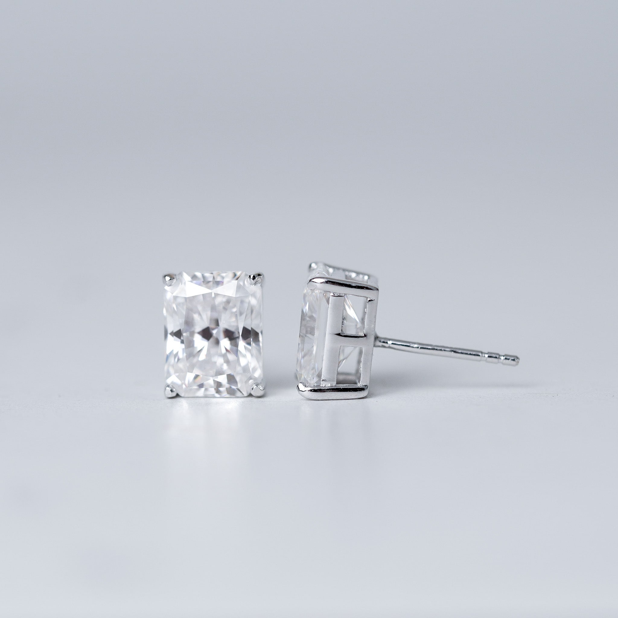 Radiant Rectangle Solitaire Stud Earrings